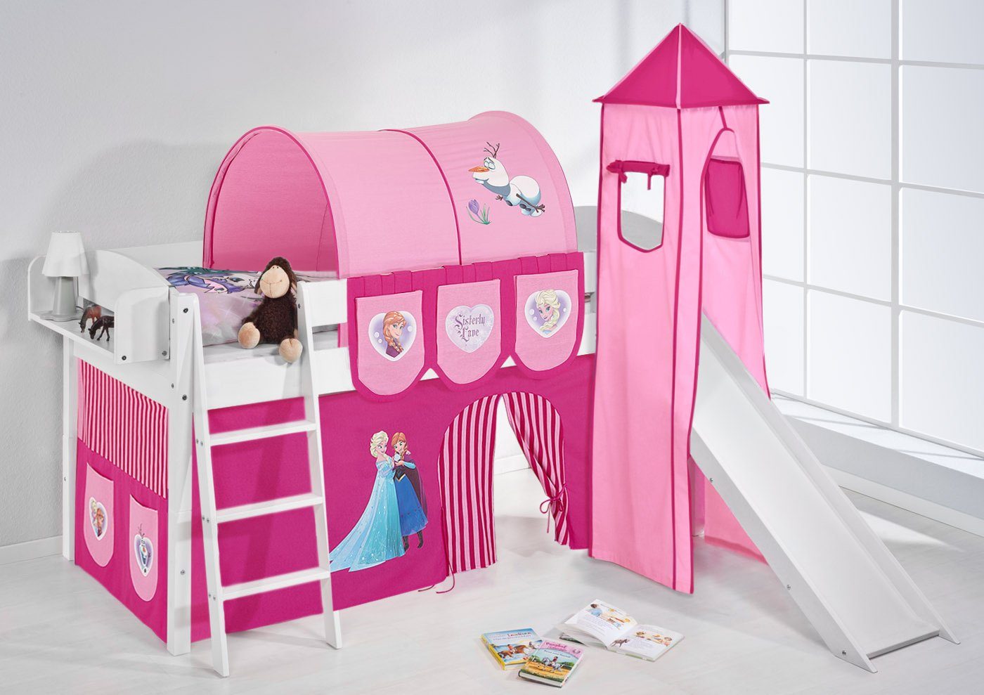 Lilokids Hochbett Hochbett mit Turm Rutsche IDA DISNEY FROZEN Eiskönigin Anna & Elsa