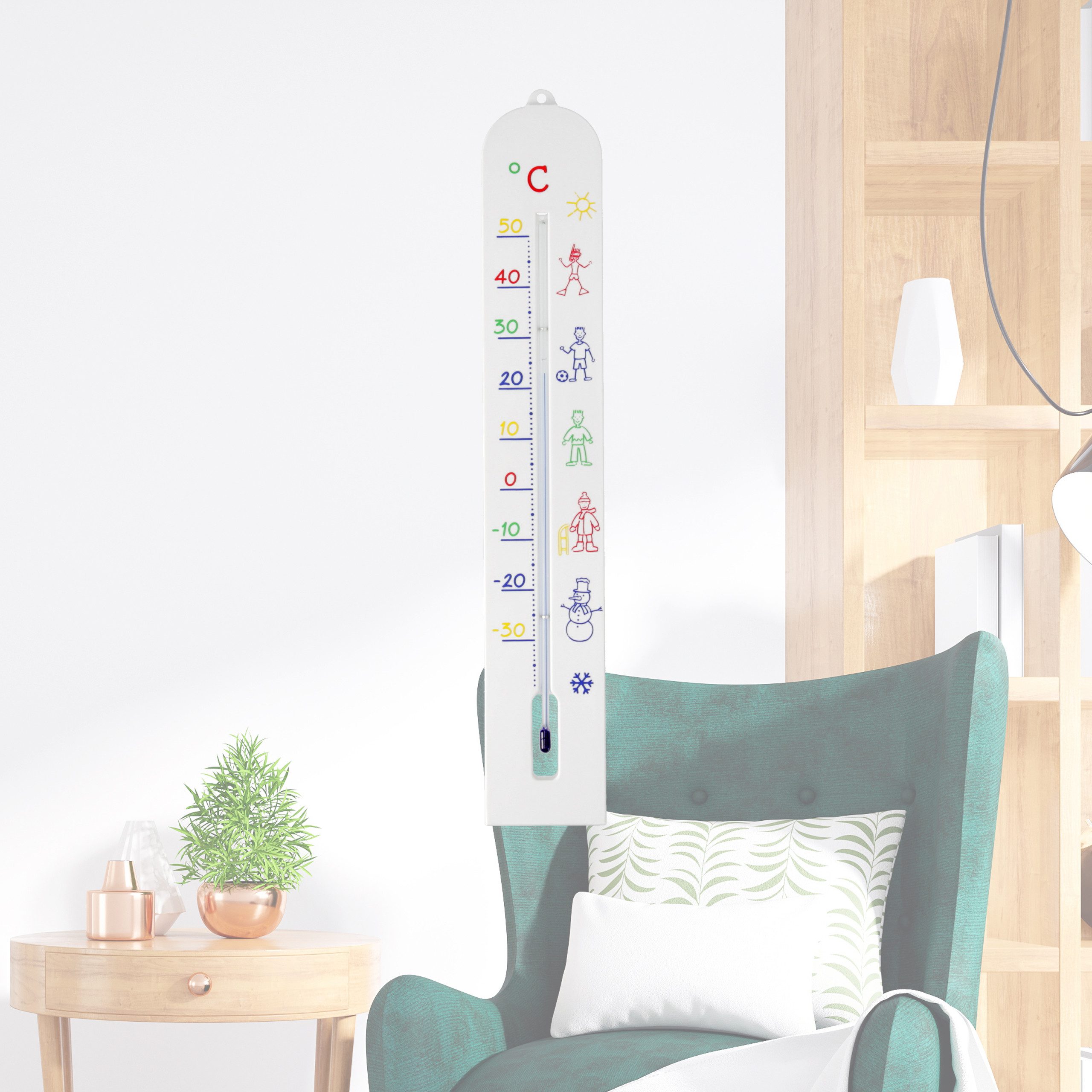 Lantelme Raumthermometer Kinderzimmerthermometer 40 cm Kunststoff Kinder Zimmer Thermometer, Temperatur -35 bis +50°C, Deutsche Herstellung, für Kinderzimmer