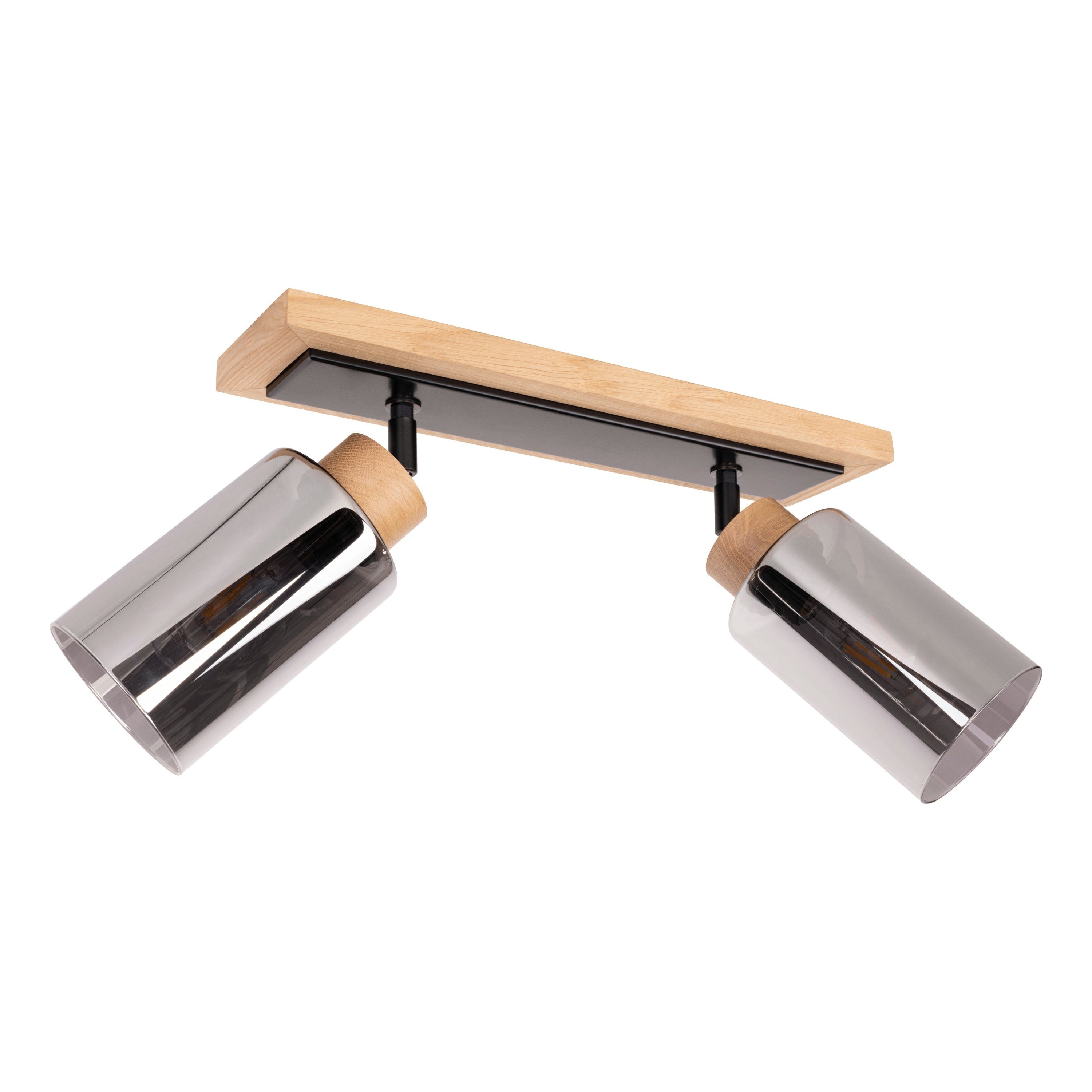 SPOT Light Deckenstrahler BOSCO, Holz, Metall, Rauchglas, 2-flammig, Braun, ohne Leuchtmittel, Breite 39 cm, Schwarz, 2-flammig