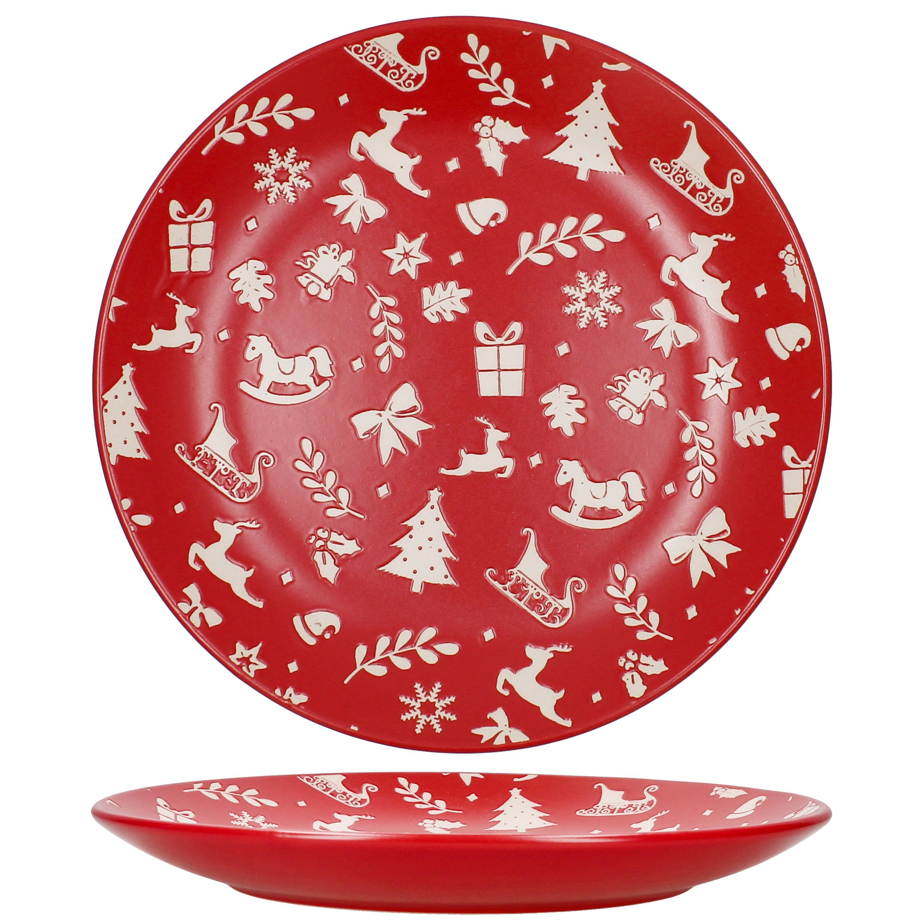 MamboCat Speiseteller 6er Set Advent Speiseteller Ø27cm Steingut Rot Weihnachten Essteller – Bild 4 von 5