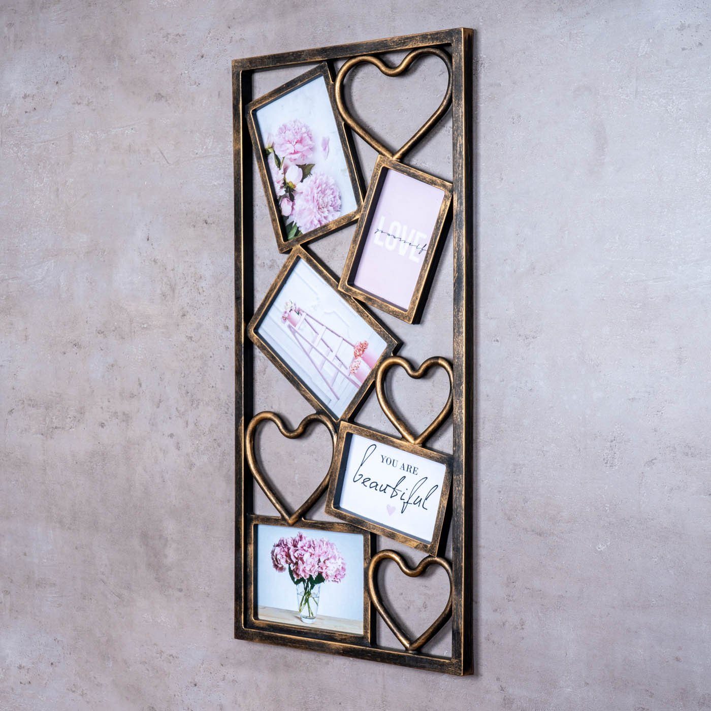Levandeo® Bilderrahmen Collage, Fotorahmen 5 Fotos 10x15 13x18 Herz Kupfer günstig online kaufen
