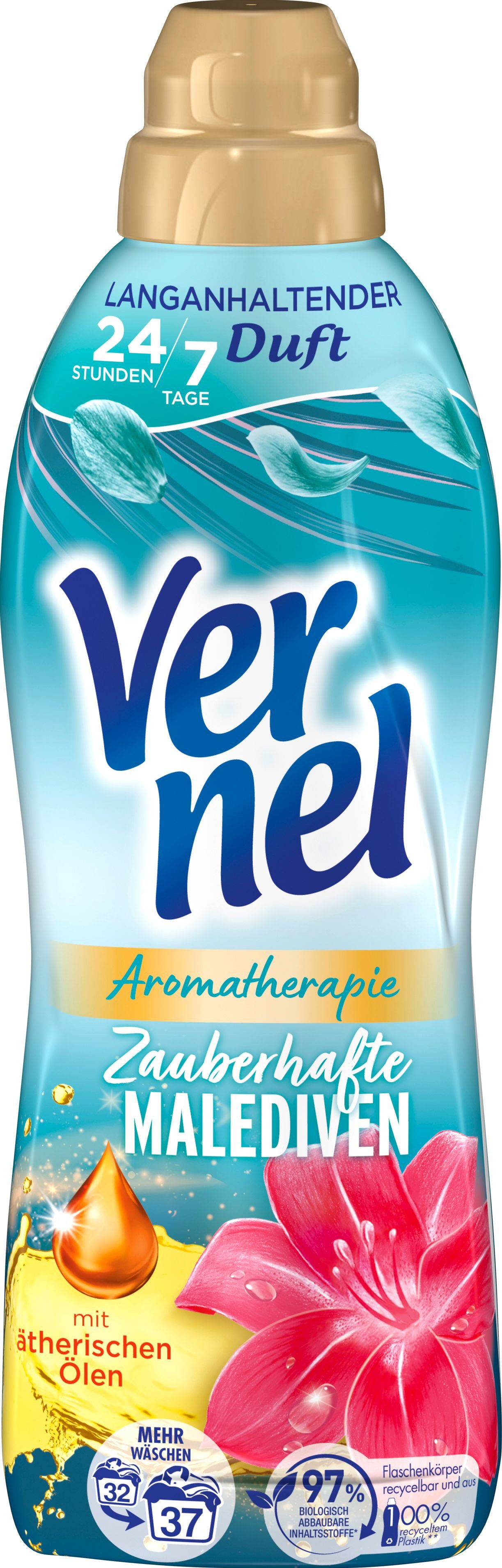 Vernel VERNEL Aromatherapie Weichspüler 37WL Malediven 814ml Weichspüler (1-St. mit ätherischen Ölen)