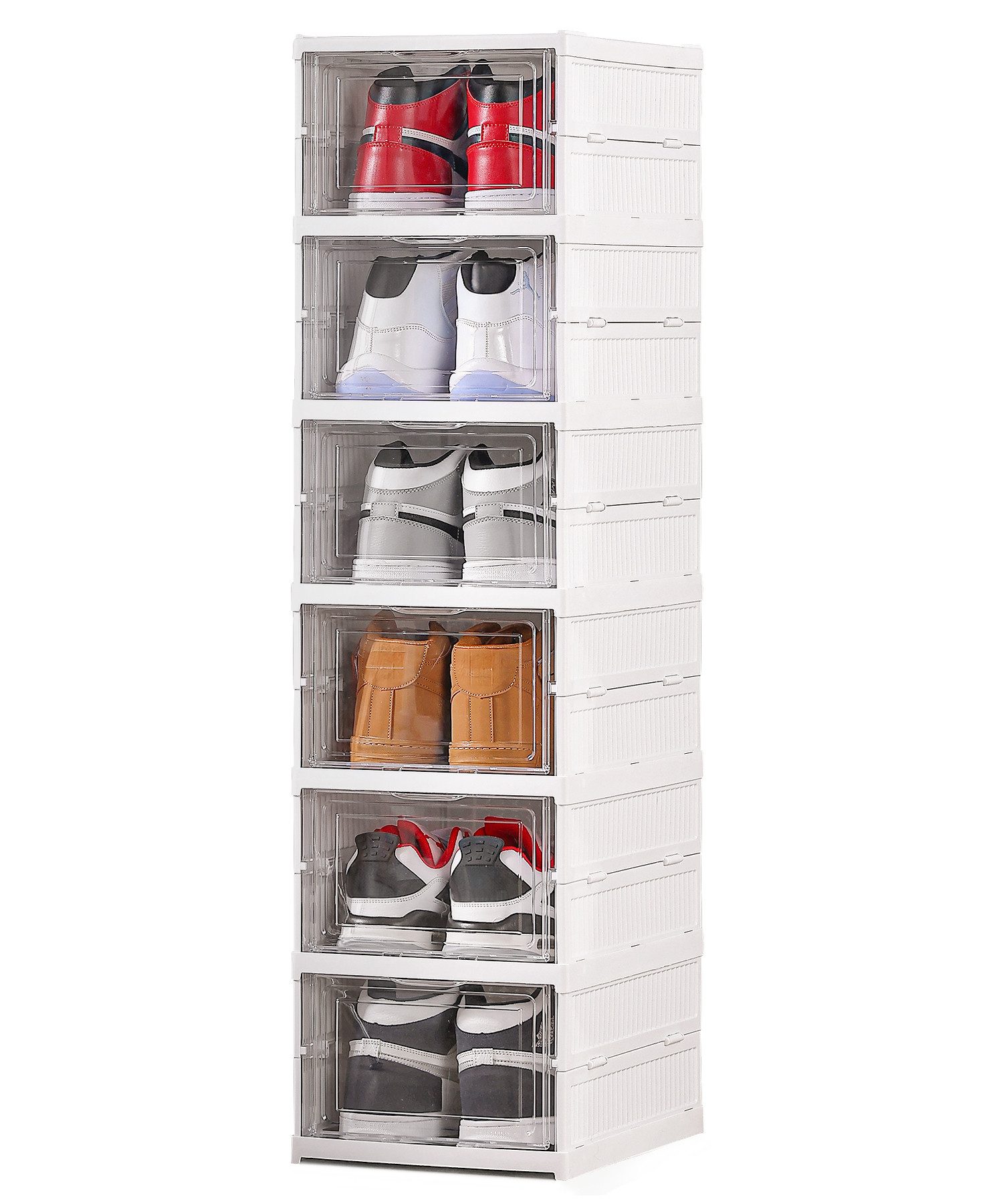 Yorbay Schuhbox 6er Set Stapelbarer Schuhorganizer Kunststoffbox, Schuhaufbewahrung, Installationsfrei für Schuhe bis Размер 46 (6 Ebenen)