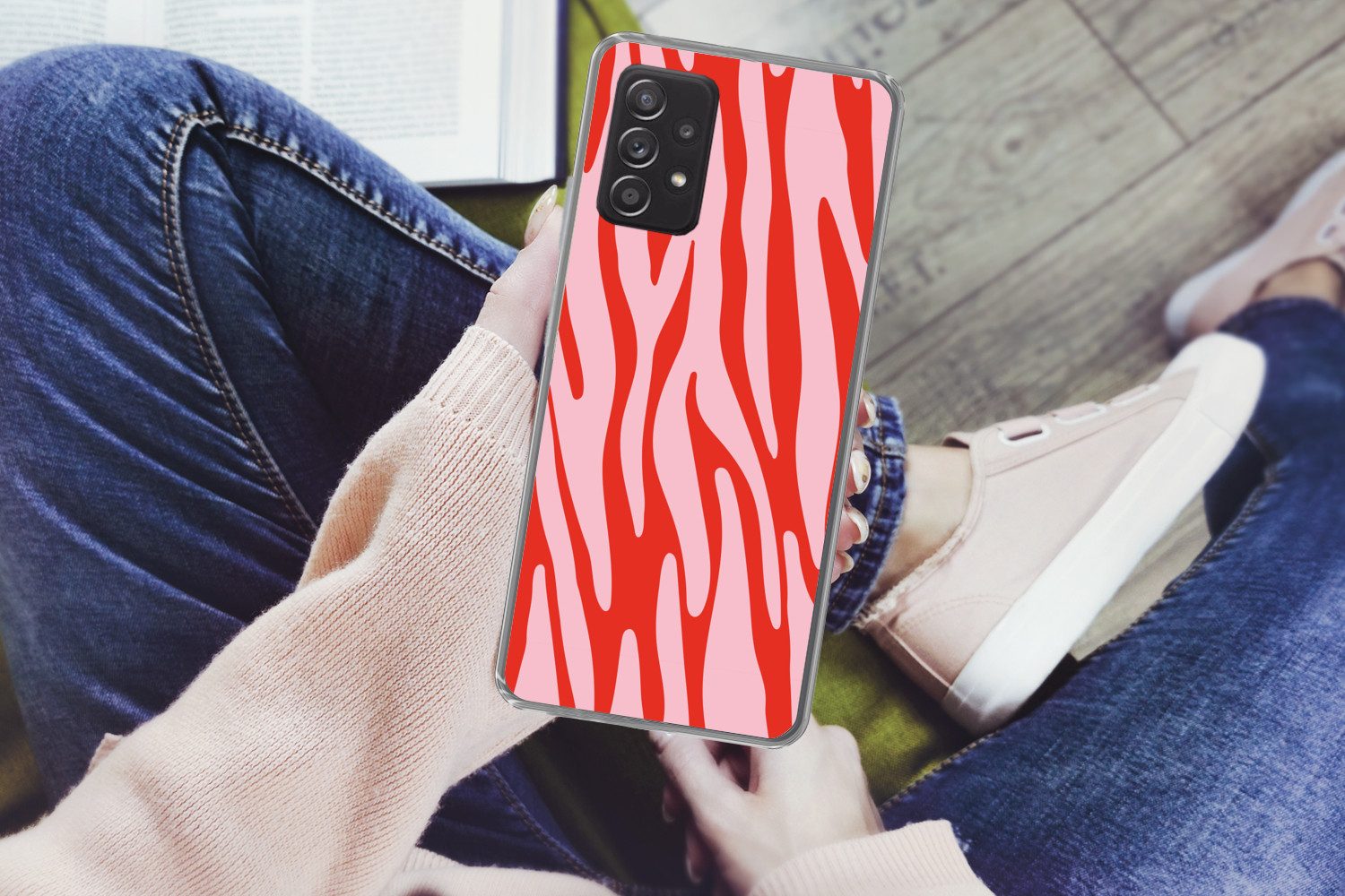 MuchoWow Handyhülle für Samsung Galaxy A33 5G Zebramuster - Rosa - Rot - Tiermuster, Smartphone-Bumper, Print, Handy Schutzhülle Dünn
