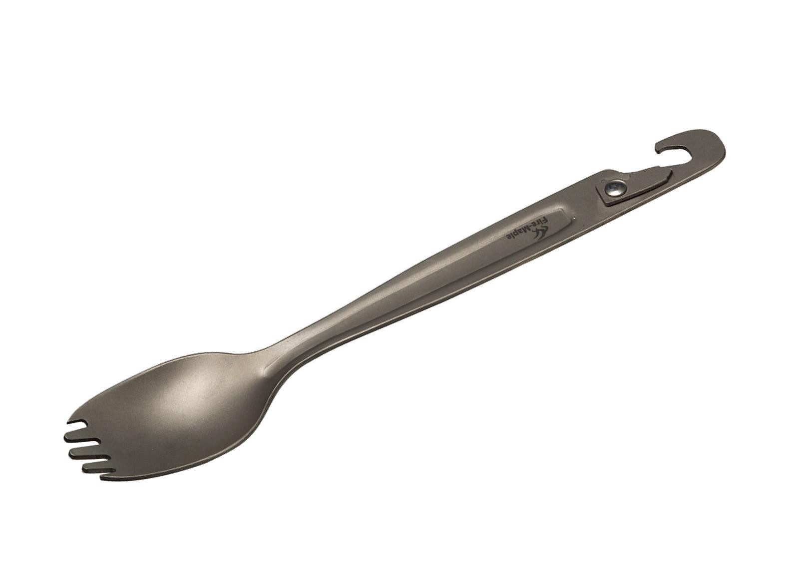 FireMaple Campinglöffel Titan-Göffel 3-in-1 mit Dosenöffner – ultraleicht & langlebig (1 Stück), Leichter Titan-Göffel mit Löffel-, Gabel- & Dosenöffner-Funktion