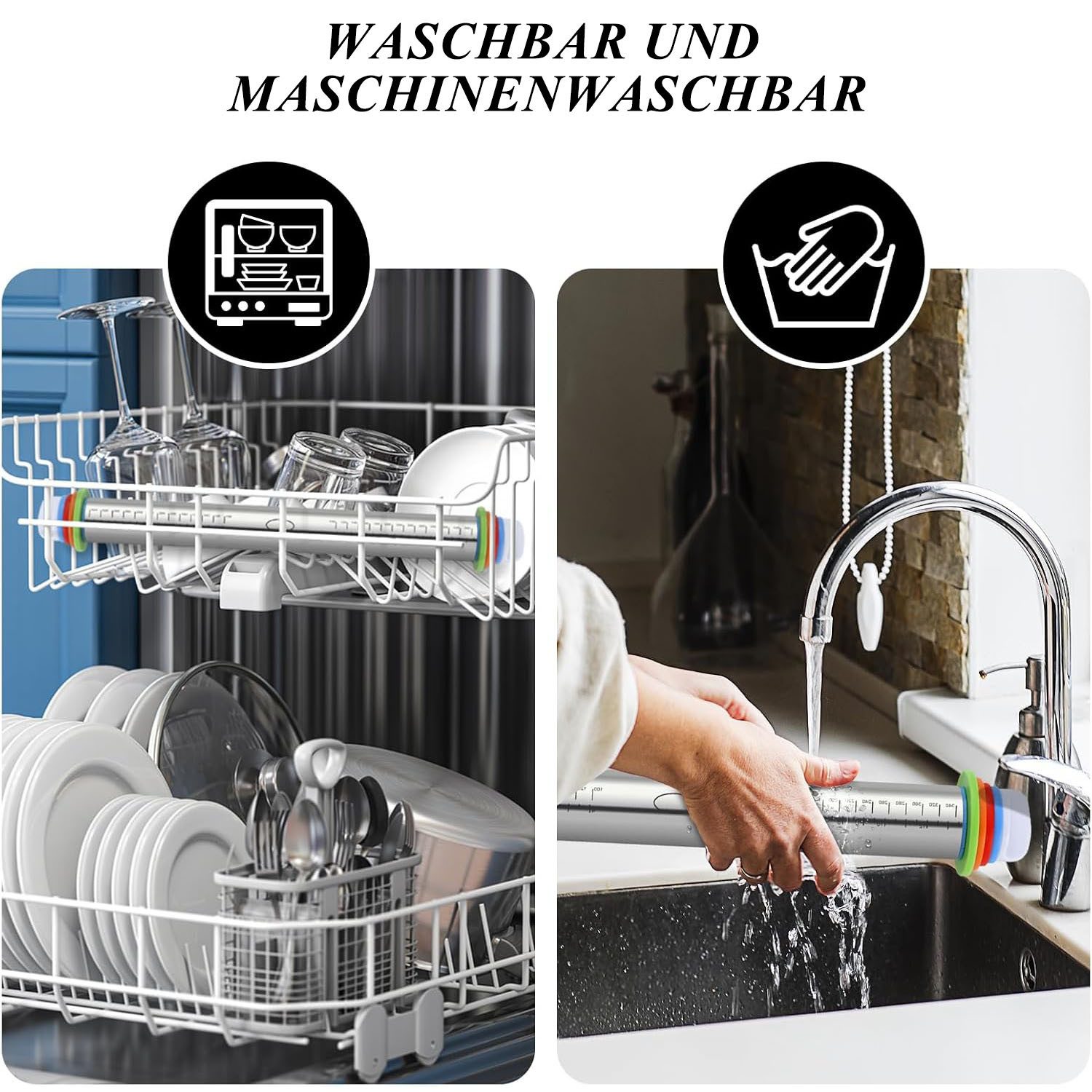 SURFOU Nudelholz Edelstahl Einstellbares 1 Teigroller 1 Silikon Backmatte, für Pizza Kekse Pfannkuchen Pasta Backen Utensilie – Bild 3 von 5
