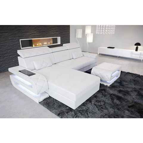 Sofa Dreams Ecksofa Ledersofa Bologna L Form Leder Sofa, Couch, mit LED, wahlweise mit Bettfunktion als Schlafsofa, Designersofa
