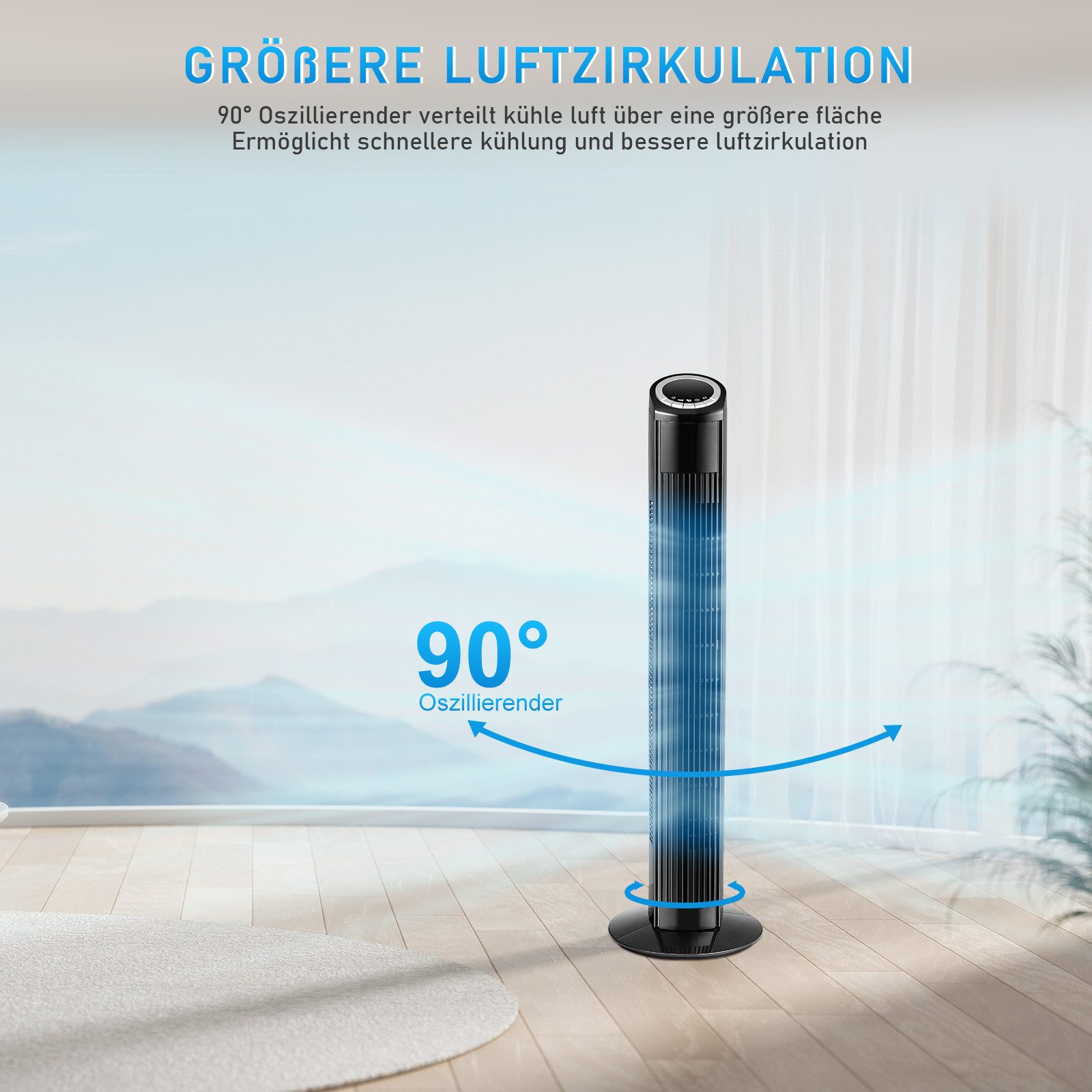 ZMH Turmventilator Schwarz Leise 90° Oszillierender günstig online kaufen
