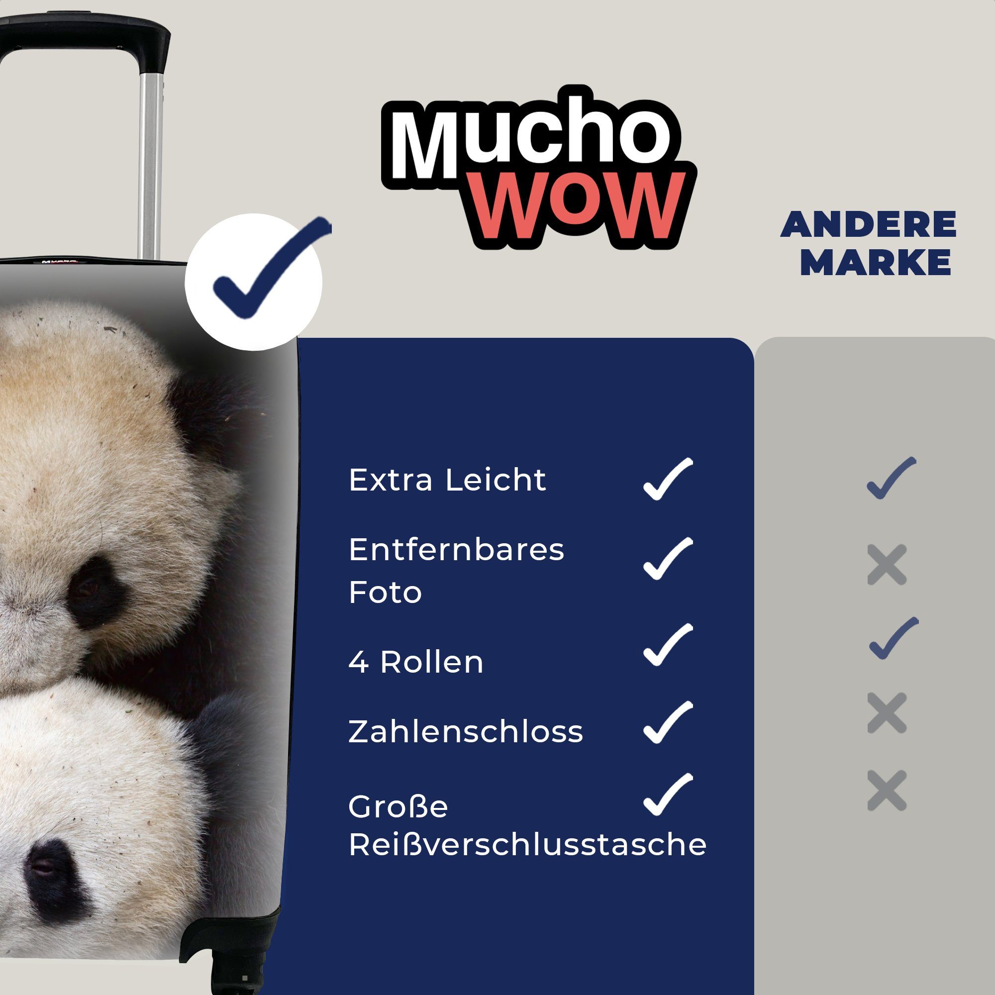 MuchoWow Handgepäckkoffer Panda - Tierfreunde Trolley, - Reisekoffer Rollen, mit 4 rollen, Reisetasche Ferien, Handgepäck für Schwarz