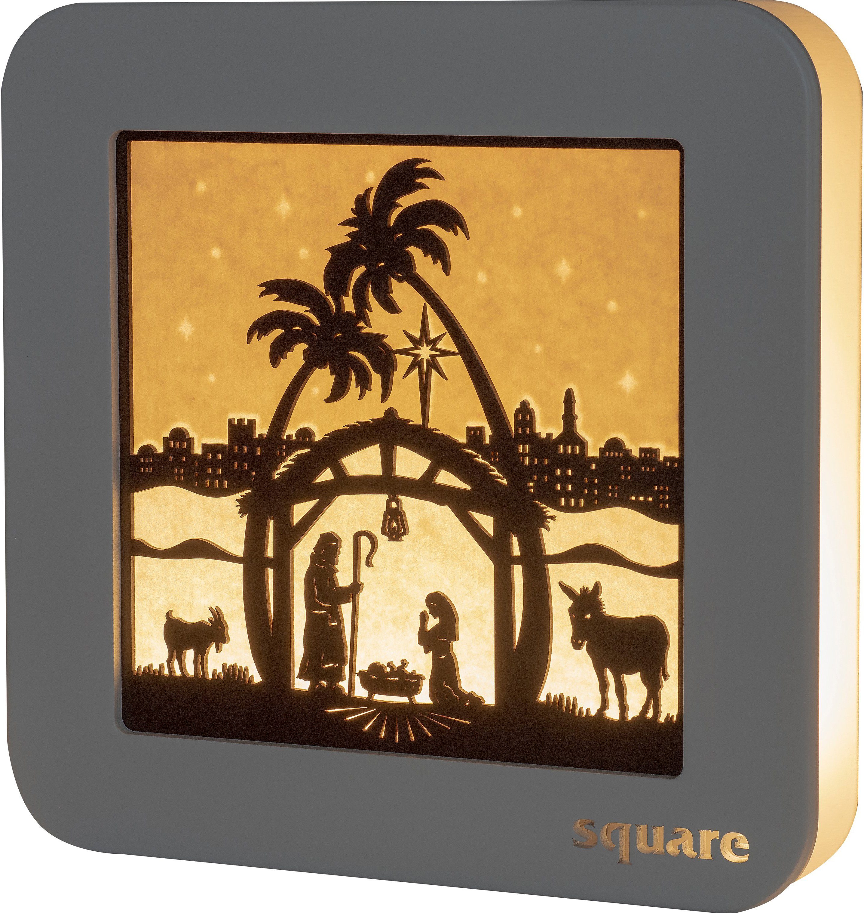Weigla LED-Bild Holz (1 Timer, - Standbild Square FSC®-zertifiziertem Geburt, Christi Aus St), mit Weihnachtsdeko