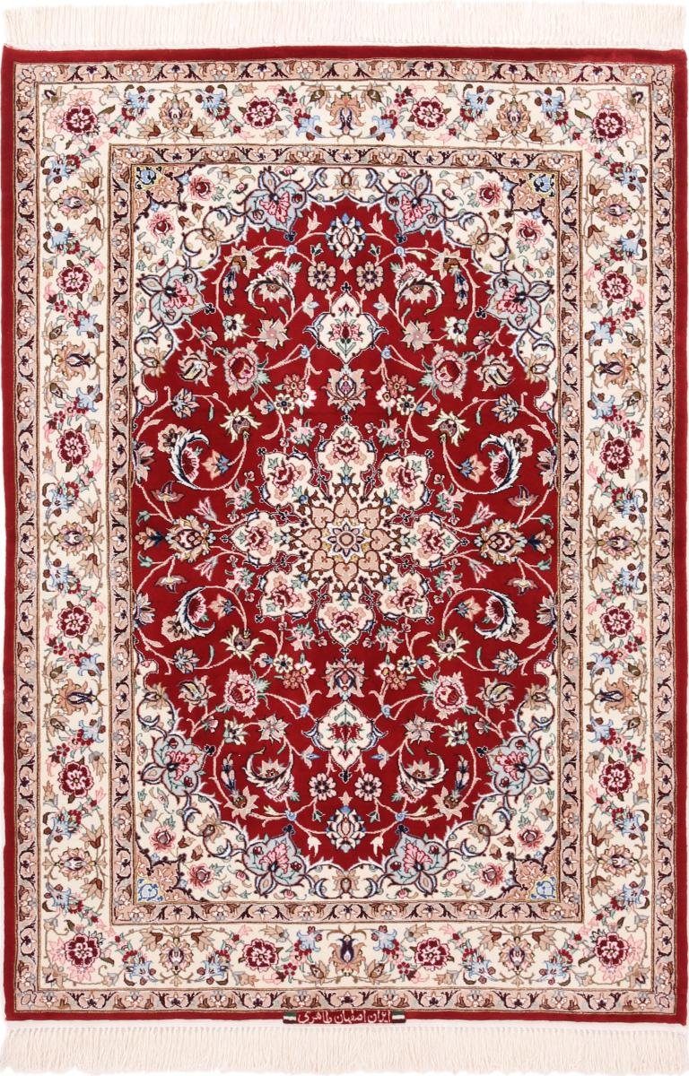 Orientteppich Isfahan Seidenkette 109x160 Handgeknüpfter Orientteppich, Nain Trading, rechteckig, Höhe: 8 mm