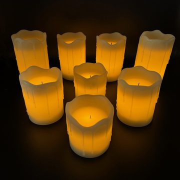 Online-Fuchs LED-Kerze 8er Set LED Kerzen mit Wachstropfen, Fernbedienung und Timer - (Creme, Weiß, Rosa und Salbei Grün -, Aus Echtwachs gefertigt), 6-Stunden-Timerfunktion - 168