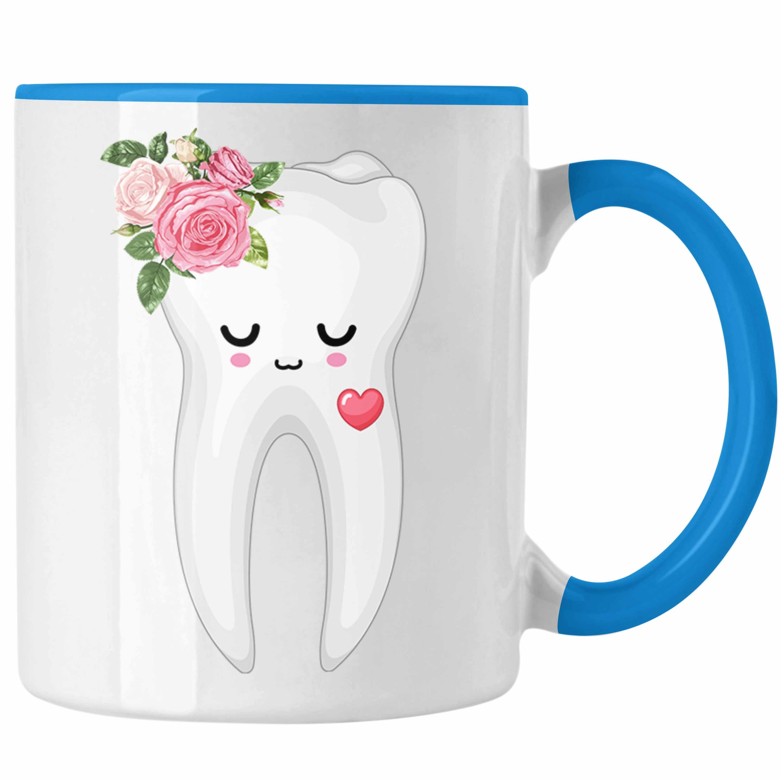 Trendation Tasse Zahnarzthelferin Tasse Lustiges Geschenk für Beste Zahnarzthelferin Blau