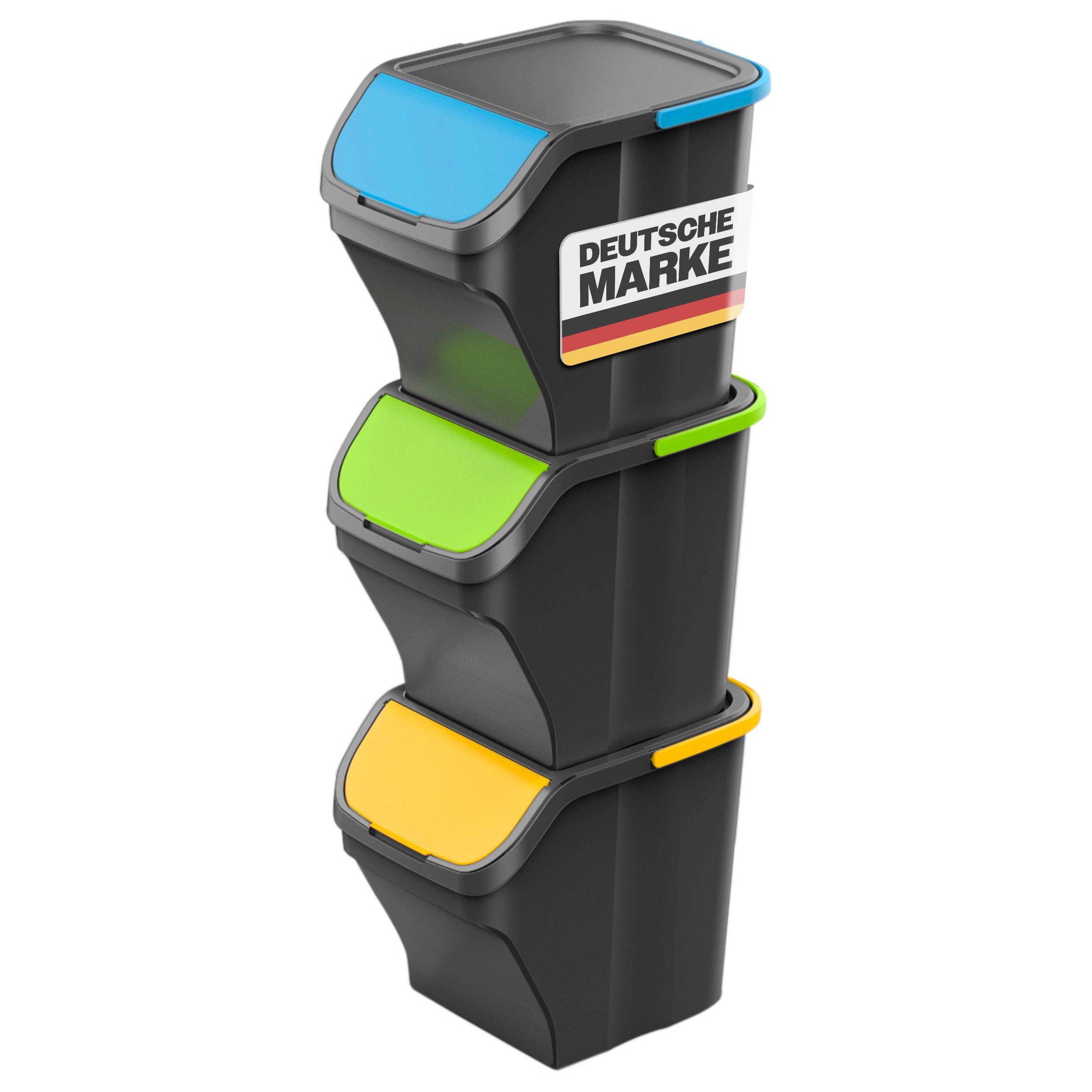 Gardissimo Mülltrennsystem Stack 3 tlg. Mülleimer Set Mülltrenner Abfalleimer Müllsortierer, 3 Behälter mit je 25 Liter Fassungsvermögen