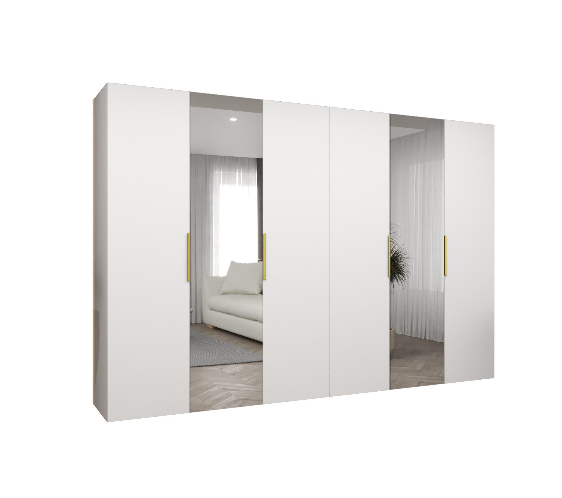 MOEBLO Drehtürenschrank SOLENA 2 (mit Spiegel – Moderner Kleiderschrank mit Soft-Close, Einlegeböden & Kleiderstange, verschiedene Breiten & Farben, Schrank Garderobe Schlafzimmer Drehtürenschrank) (BxHxT): 100/150/200/250/300x202x52 cm