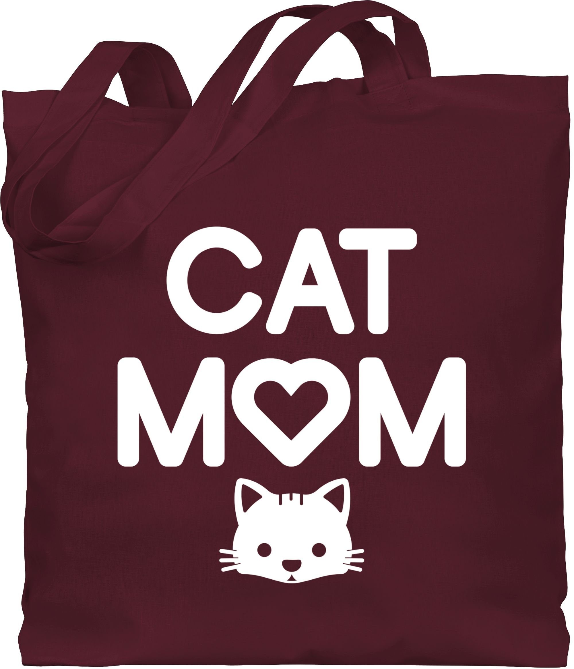 Spruch Mom 3 Katzenkopf, mit Cat Sprüche Umhängetasche Bordeauxrot Statement Shirtracer