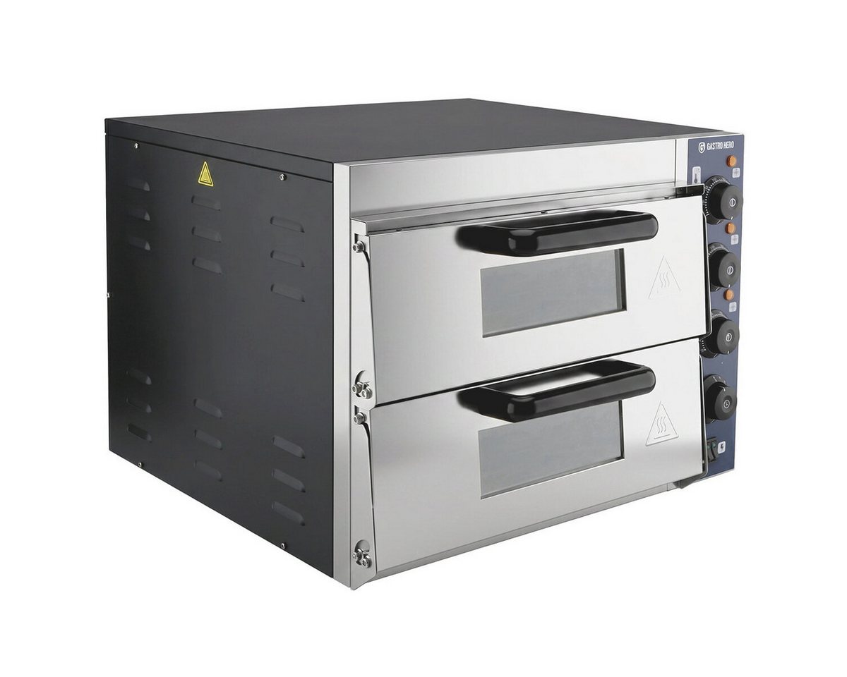 GastroHero Pizzaofen Pizzaofen elektrisch 2 Kammern 35 cm Gastro 230 V Ofen, Sichtfenster mit Innenbeleuchtung, Timerfunktion