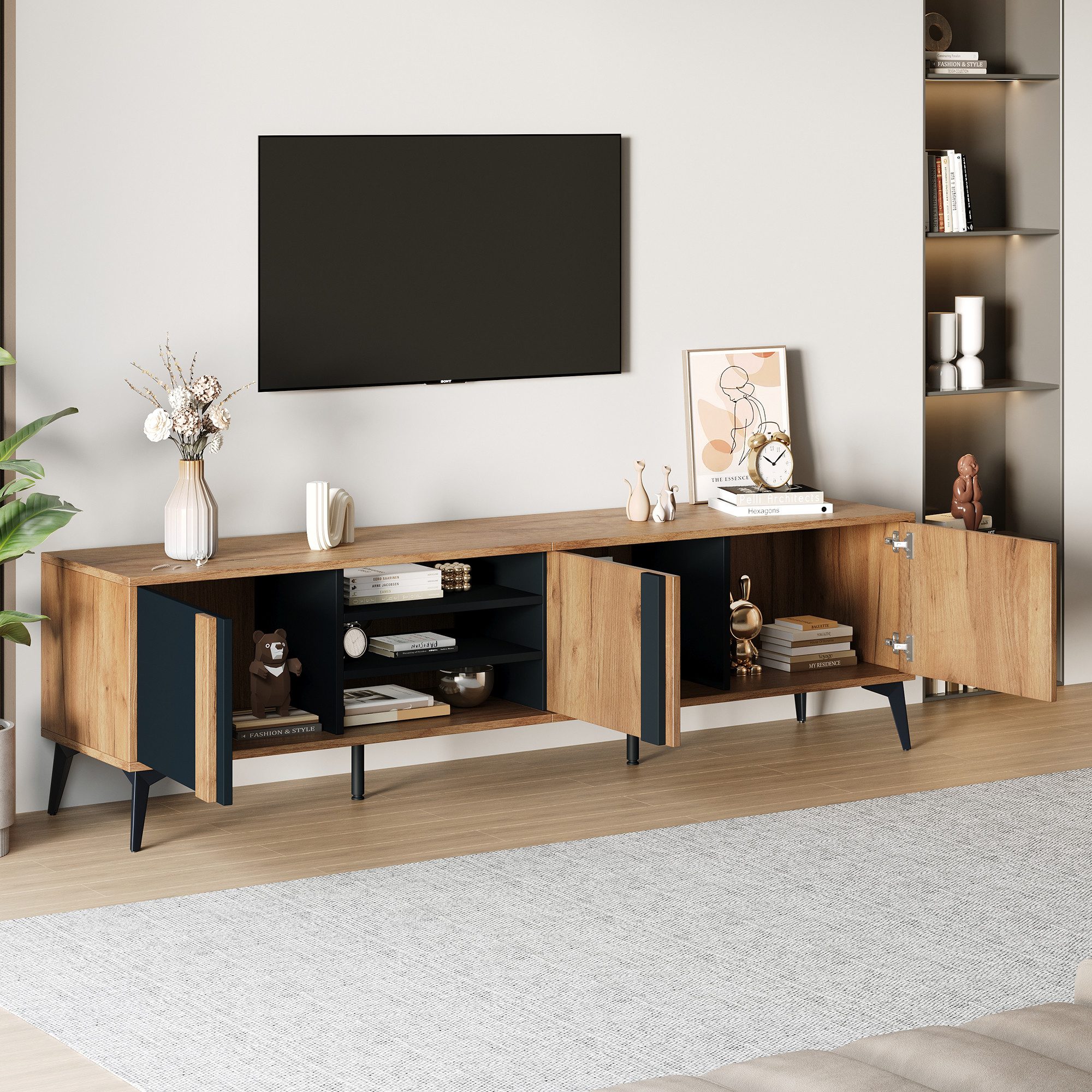 OKWISH Lowboard Rustikales Braun-TV-Schrank (Fernsehtisch,TV-Board,TV-Ständ günstig online kaufen