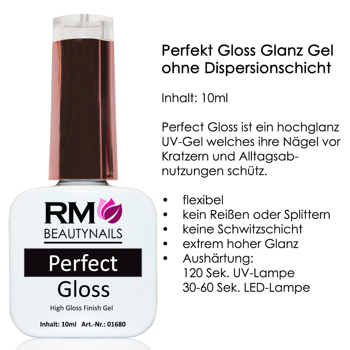 RM Beautynails UV-Gel Perfect Gloss Glanz UV-Gel Led Nagelgel Quickfinish Finishgel, vegan
