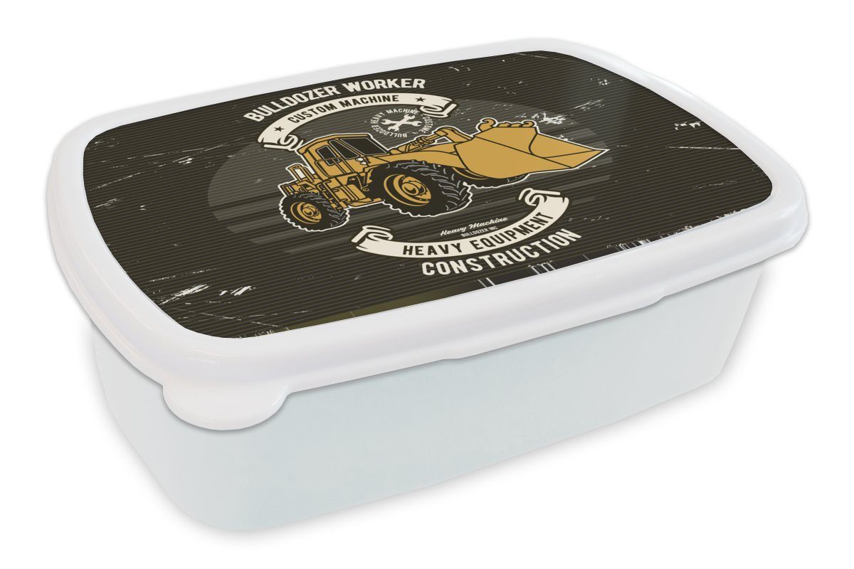 MuchoWow Lunchbox Bulldozer - Vintage - Angebot, Kunststoff, (2-tlg), Brotbox für Kinder und Erwachsene, Brotdose, für Jungs und Mädchen weiß