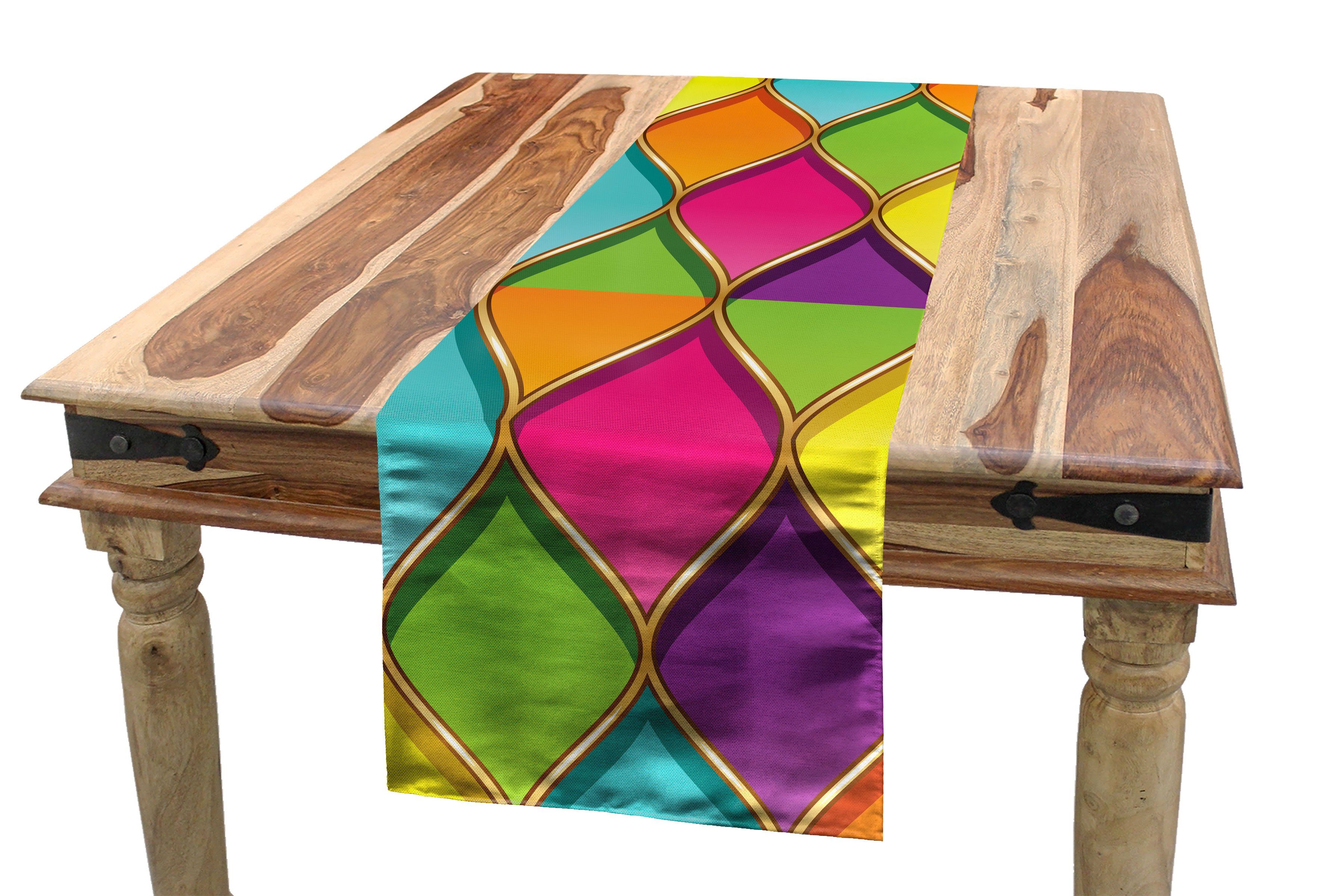 Abakuhaus Tischläufer Esszimmer Küche Rechteckiger Dekorativer Tischläufer, Geometrisch Vivid Farbige Kurven
