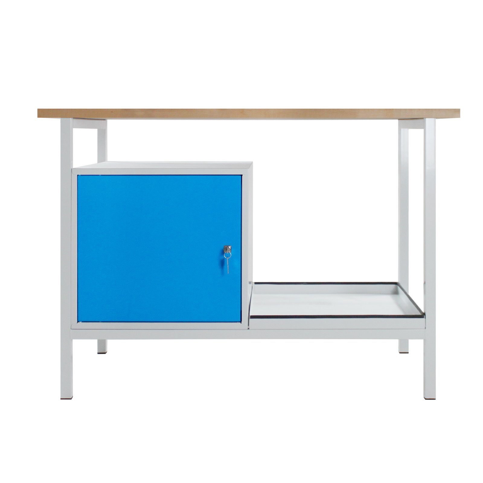 PROREGAL® Werkbank Werkbank Light Rhino mit Ablagefach + 1 Tür, Grau/Blau Lichtblau | Werkbänke