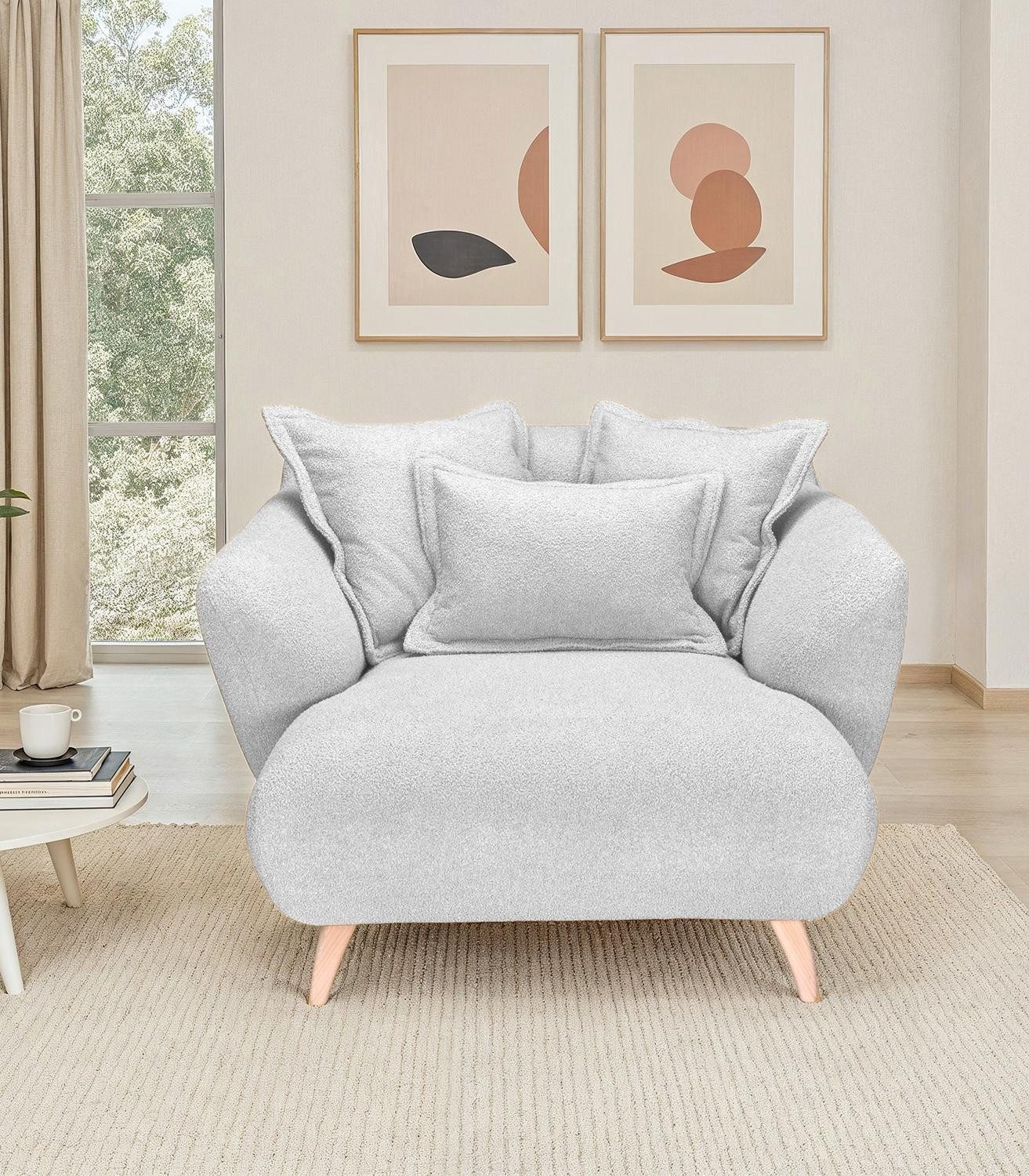 LIV'IN Loveseat PATRAS, Weiß, Webstoff, Holzfüße, mit Kissen, B 120 x H 85 x T 150 cm