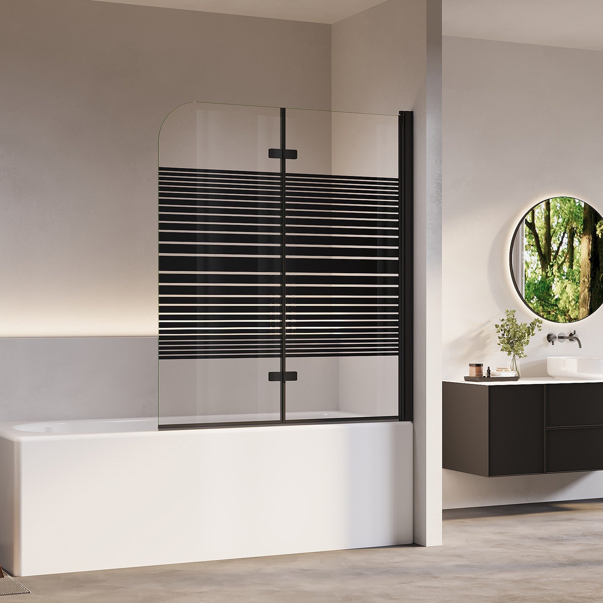 AmuseVera Badewannenfaltwand Duschwand für Badewanne Badewannenaufsatz 2 tlg 3 tlg Schwarz/Chrome, ESG Sicherheistsglas, (Set, 180° schwenkbar Faltwand Dusche Duschtrennwand Faltbar), Faltwand Duschwand Badewanne 2 teilig 180° schwenkbar