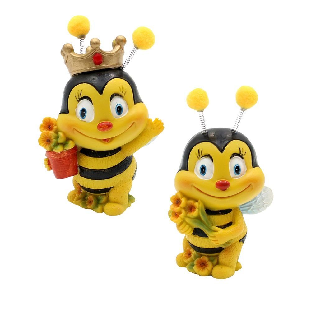 Gartenfigur Dekofiguren Bienenpaar mit Blumen, 2er Set, Gartendeko, Polyresin