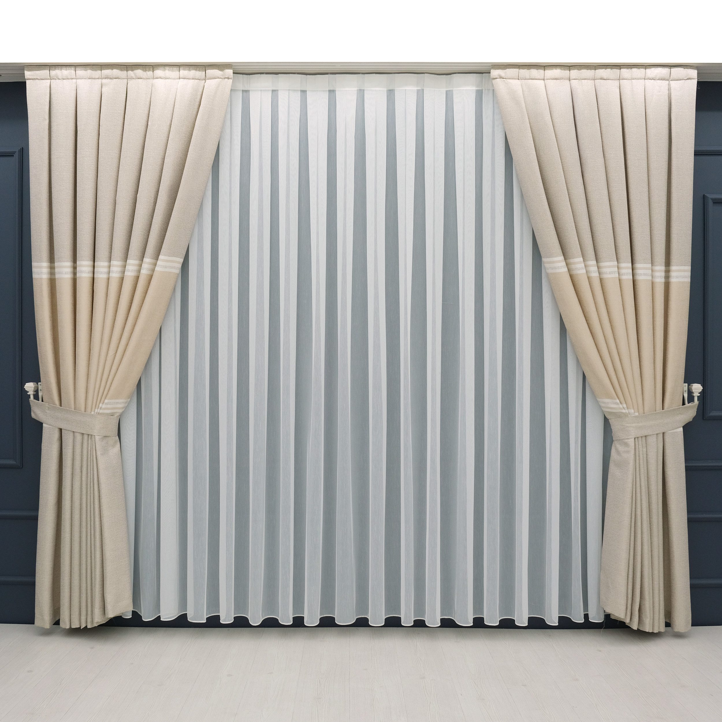 Gardinen by Justyna Vorhang Komplett-Set Vorhang Beige – Falten mit Store ( günstig online kaufen