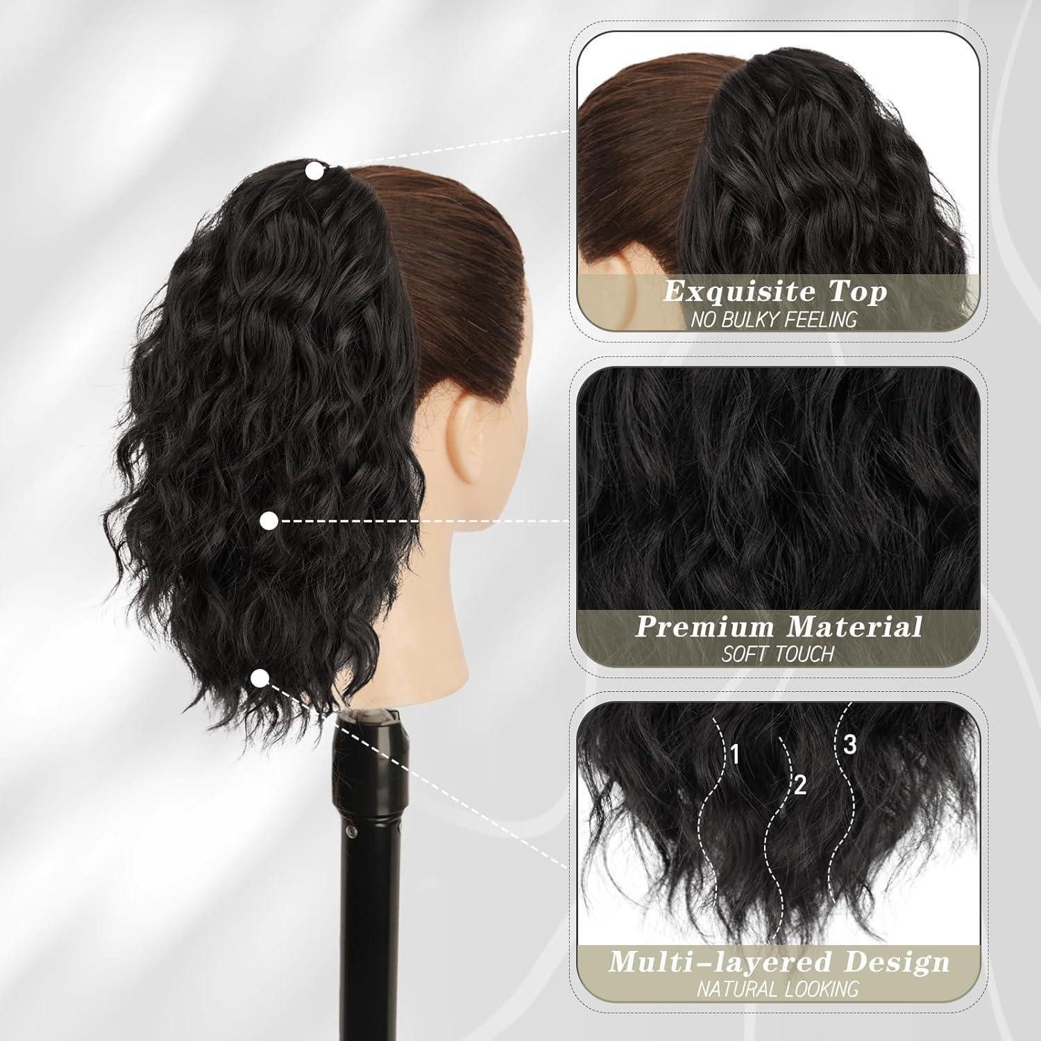 LuxusKollektion Kunsthaar-Extension Kurze Pferdeschwanz Verlängerung Schwarz Synthetik Haarclip 30CM