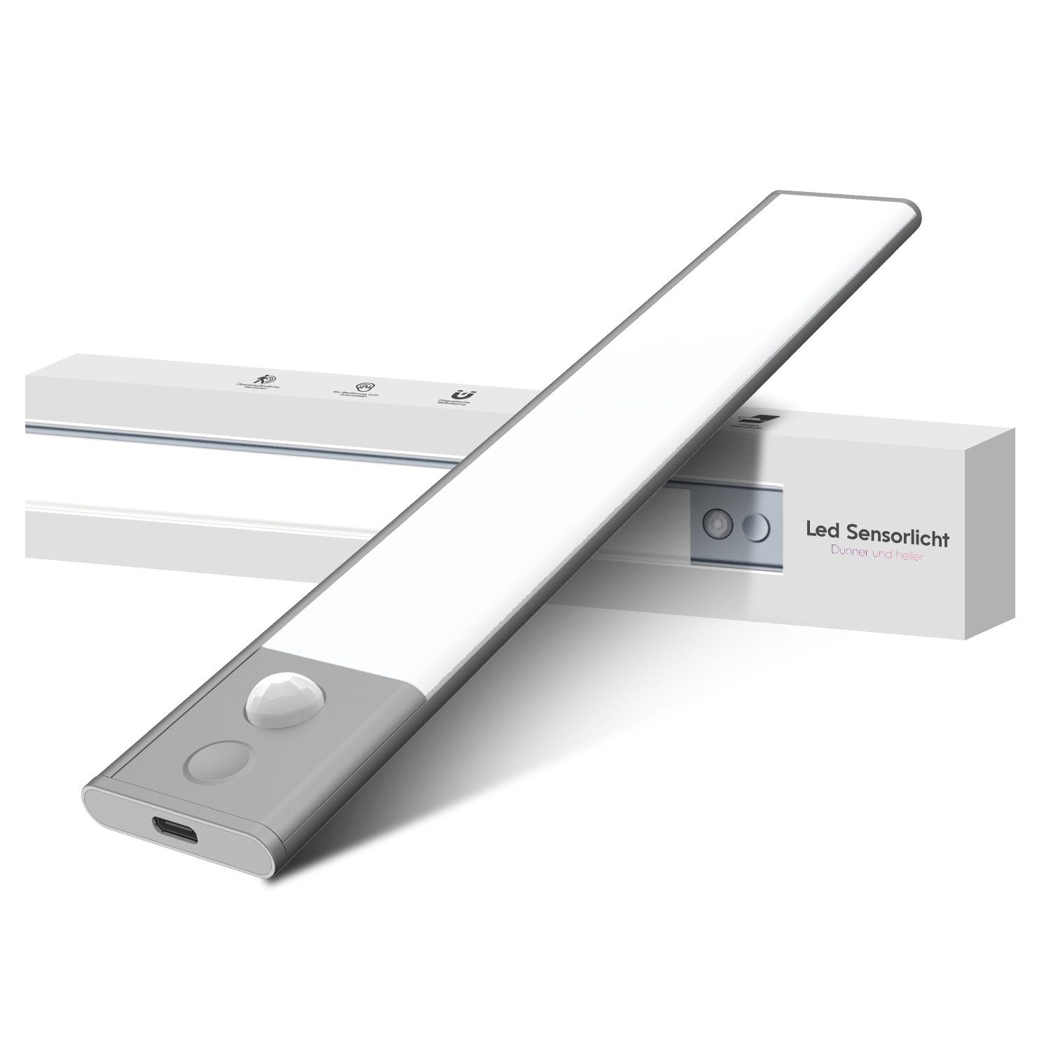 Fanttik LED Unterbauleuchte Küche 400mm LED Schrankbeleuchtung mit Bewegungsmelder und Lichtsensor, ohne Kabel, 6000K Kaltweiß, SchrankLeuchte Schranklicht Lichtleiste Aufladbar 1500 mAh Akku