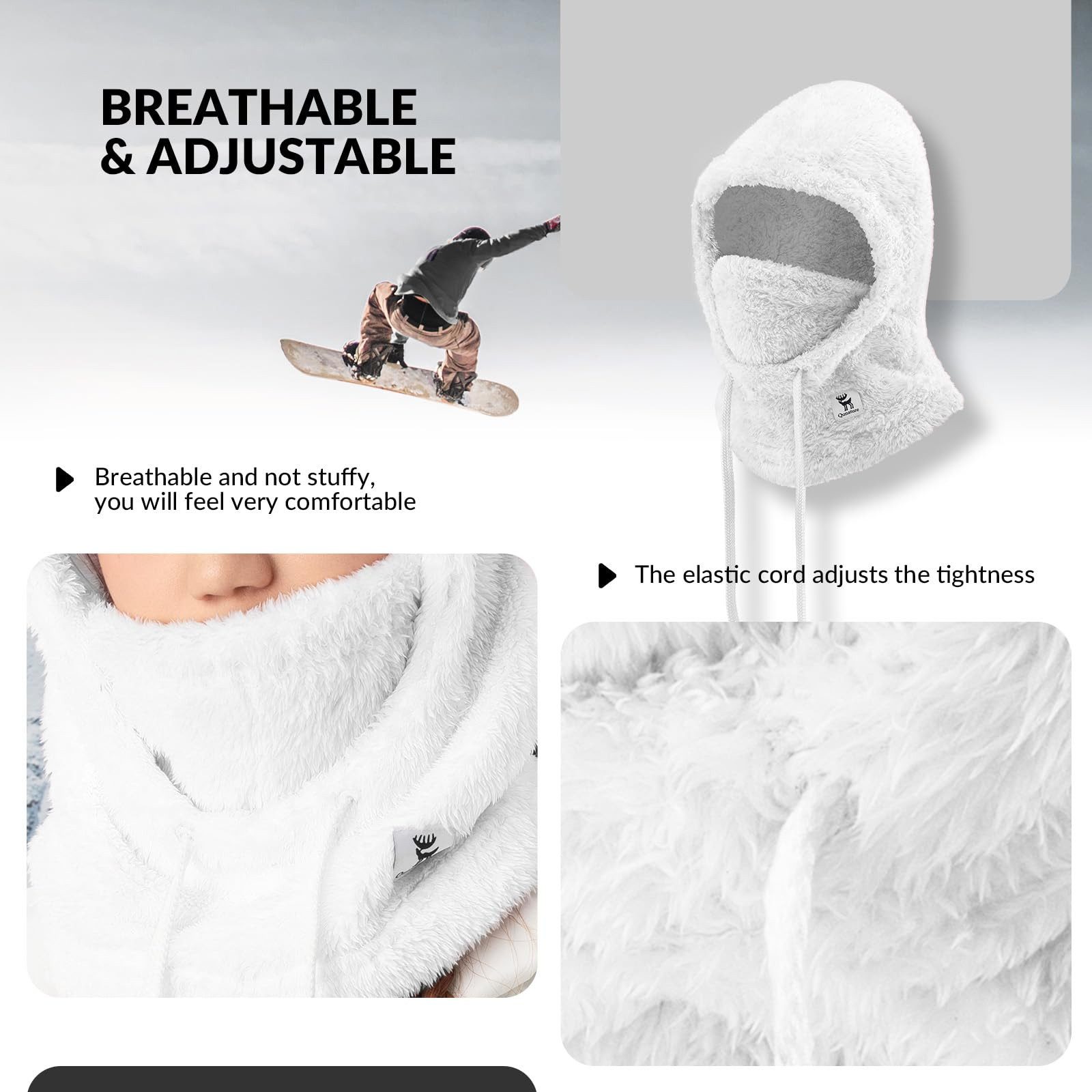 ROCKBROS Sturmhaube Winter Warme Balaclava Winddichte Sturmmaske Skimaske Nackenwärmer Verstellbar & kombinierbar mit Mützen
