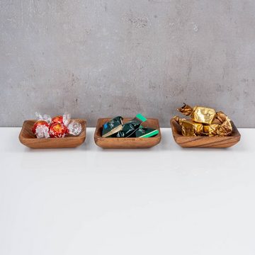 Levandeo® Dekoteller, 3er Set Snackteller Klein 10x10cm Akazienholz Teller Natur Tischdeko
