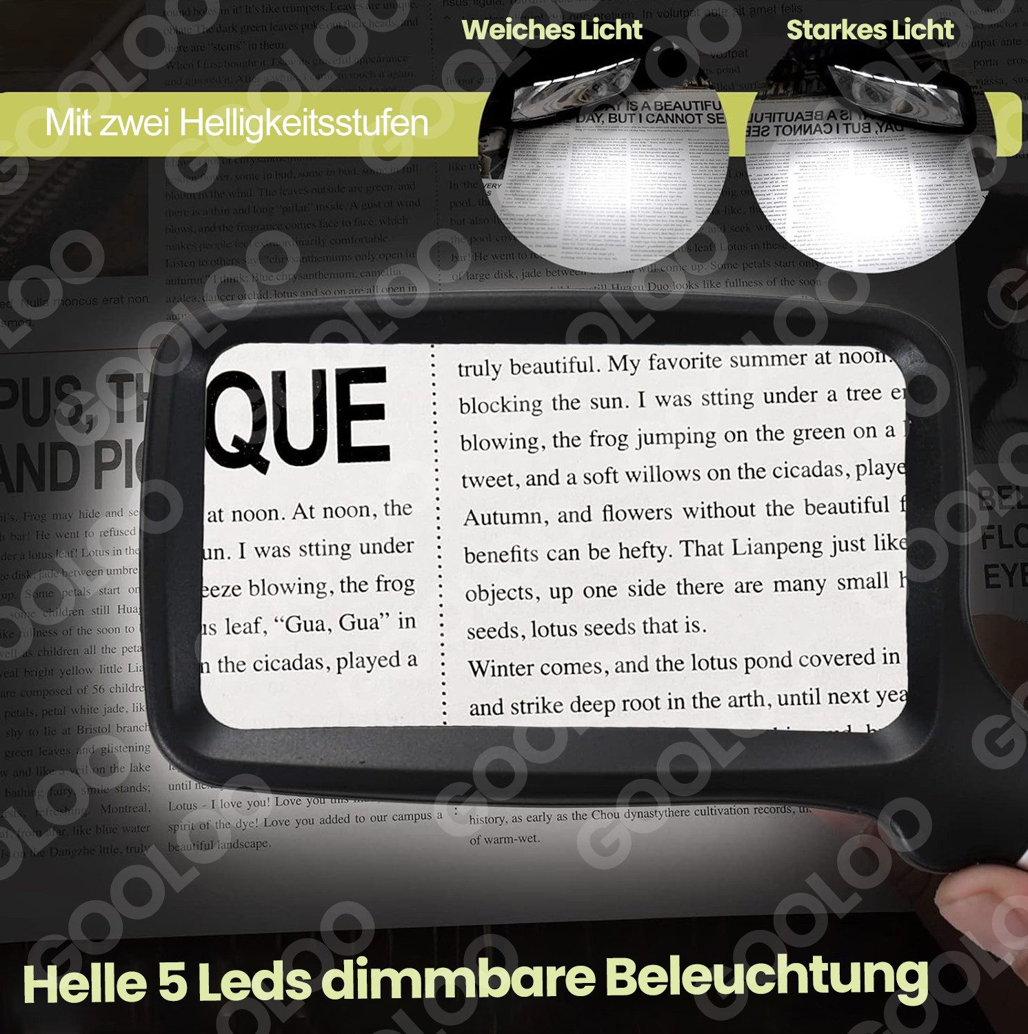 MOPUEA Lupenbrille Lupenbrille Groß Lupe mit Licht 3-Fache Einschlaglupe 5 LEDs, Klare Vergrößerung & Präzision, 1-tlg., Vielseitig & Tragbar, LED-Beleuchtung & Einfache Nutzung