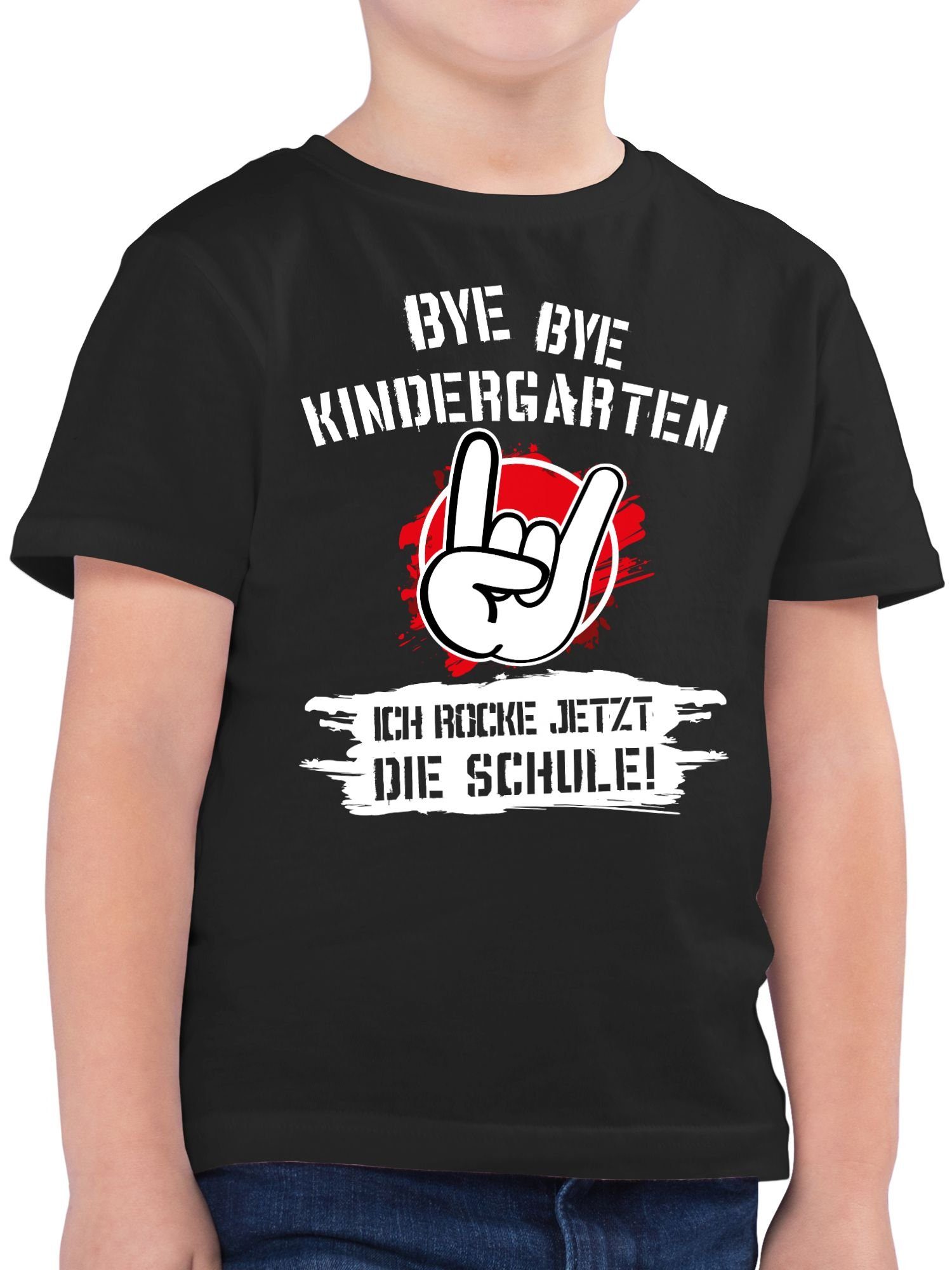 Shirtracer T-Shirt Bye Bye Kindergarten ich rocke jetzt die Schule Grunge Rot Einschulung Junge Schulanfang Geschenke 1 Schwarz