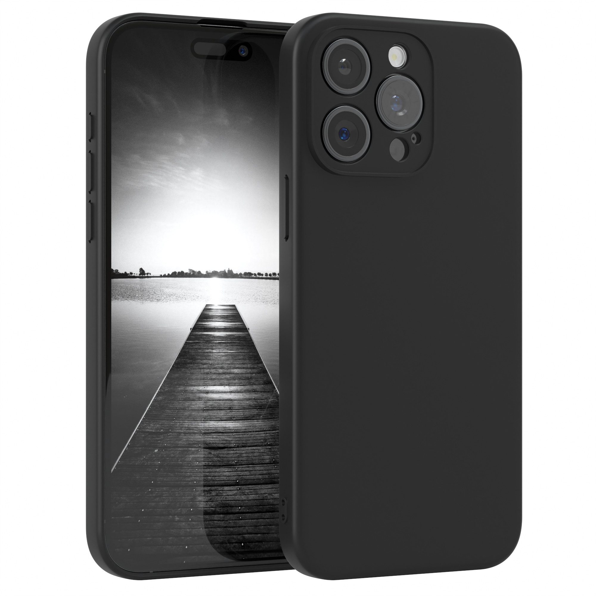 EAZY CASE Handyhülle für Apple iPhone 15 Pro Max Hülle Silikon 6,7 Zoll, Silikon Schutzhülle mit Kameraschutz kratzfest Back Cover Etui Schwarz