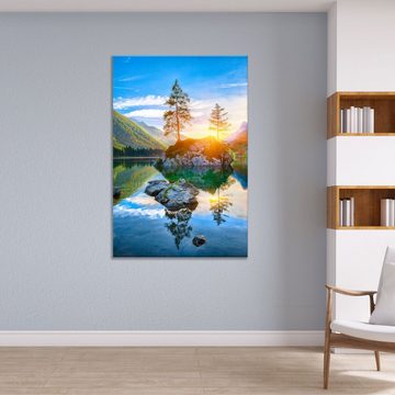 WallSpirit Leinwandbild "Herbstsonnenuntergang am Hintersee" - XXL Wandbild, Leinwandbild geeignet für alle Wohnbereiche