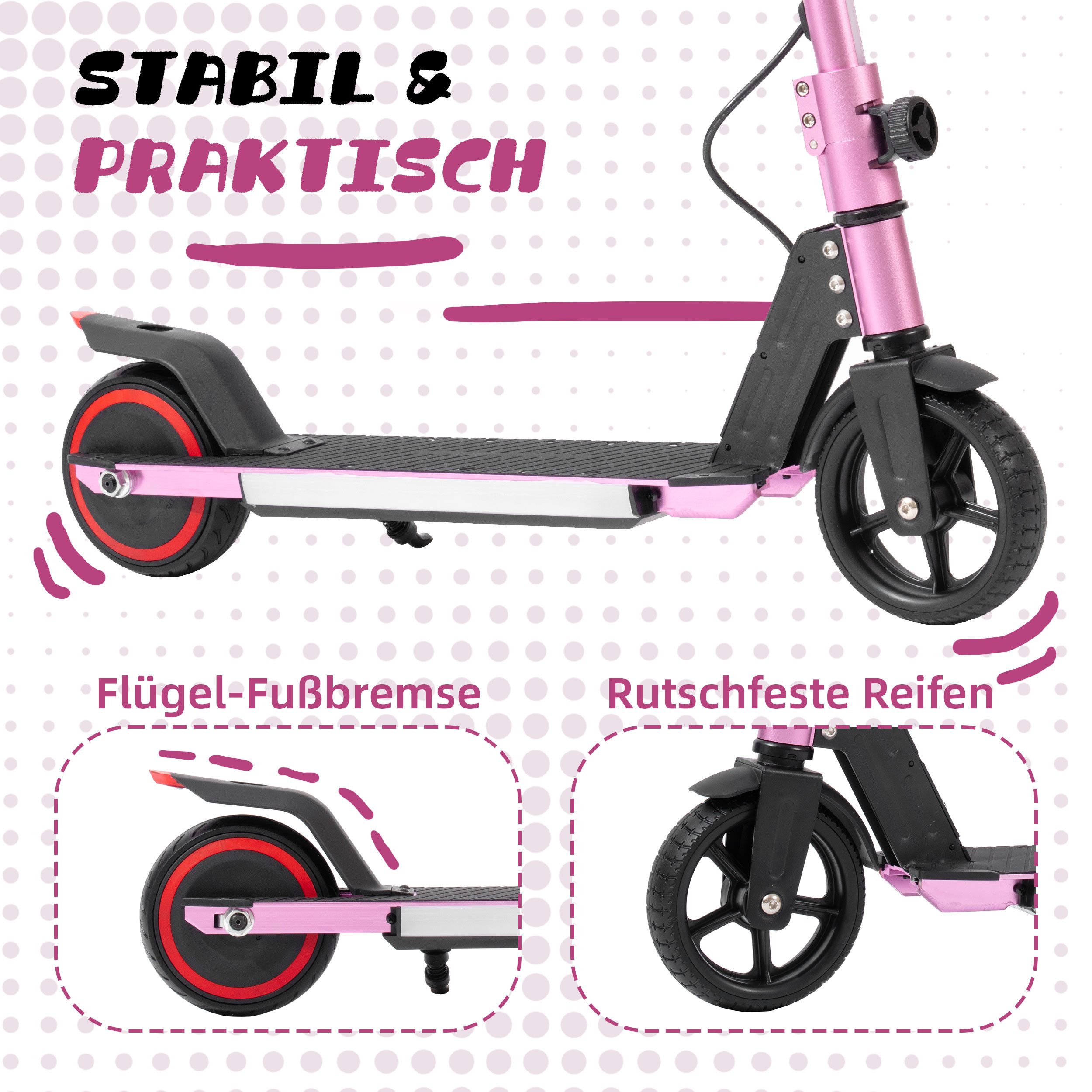 Vankel Elektro-Kinderroller klappbar, Lenksäulenlicht, mit Haken, EBS + Fußbremse, 6–15 Jahre, 150W Motor, 5–9 km Reichweite, 50kg Traglast, Vollgummireifen