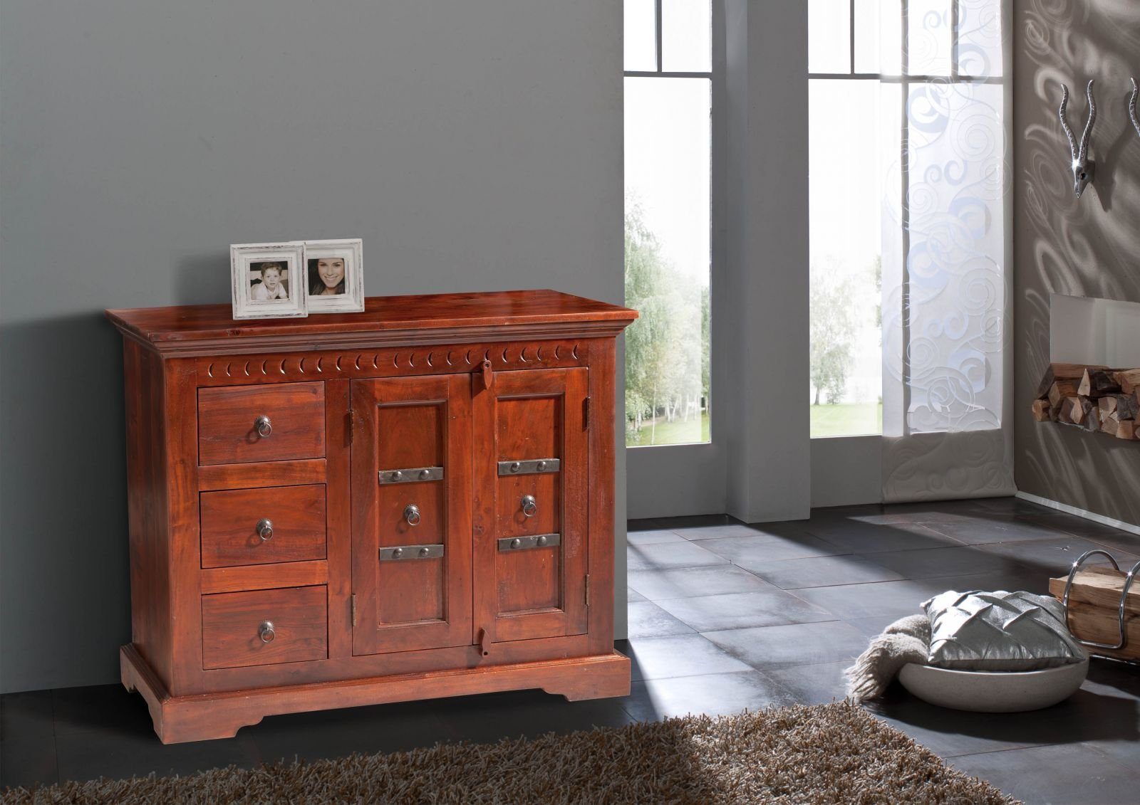 Massivmoebel24 Kommode OXFORD (Massivholz), Kommode Akazie 106x50x85 nougat lackiert OXFORD #408