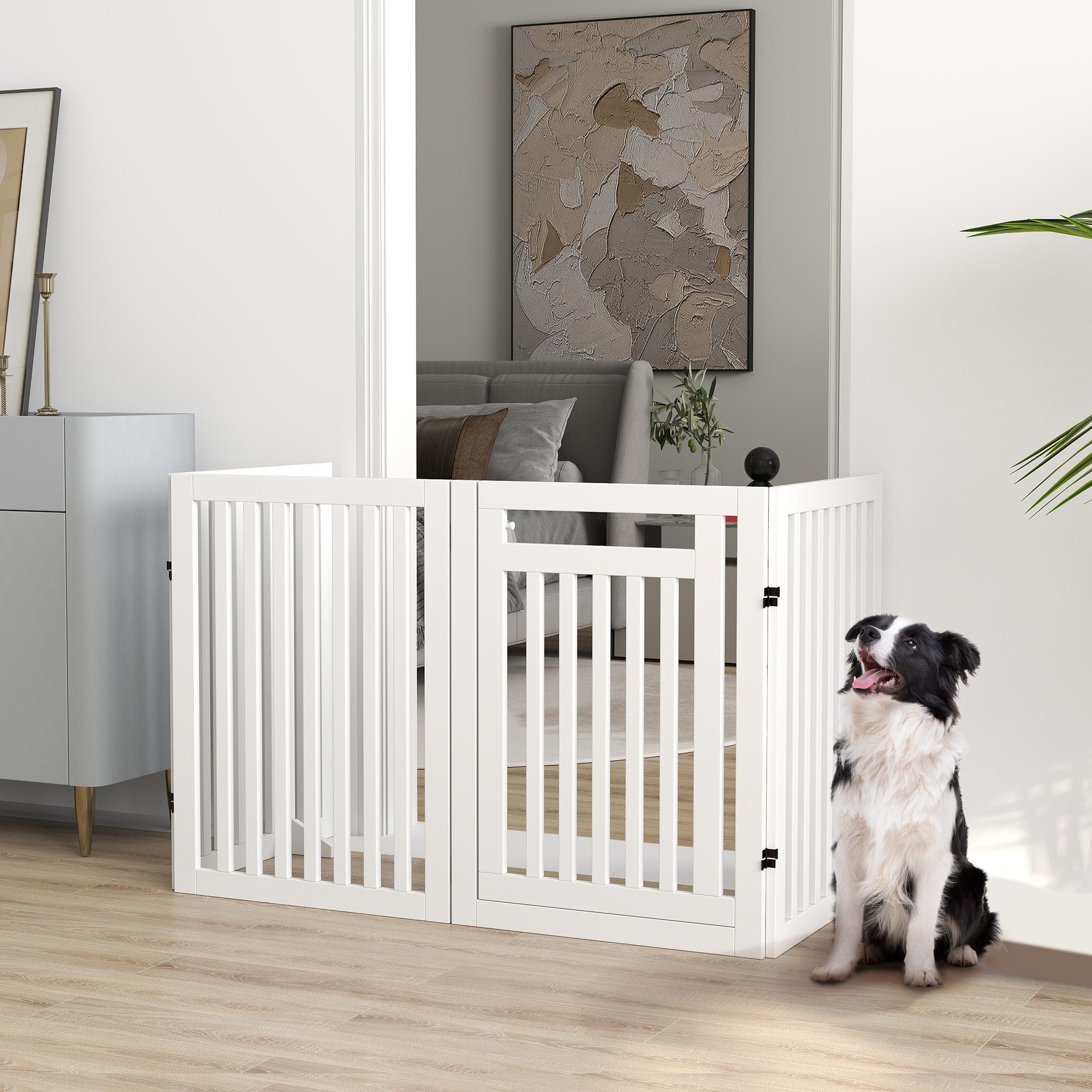 PawHut Hundegitter für Tiere 4 Stücke freistehende Sicherheitsgitter faltbar, Weiß, MDF (Schutzgitter, 1 St., Konfigurationsgitter), 240L x 1.8B x 81H