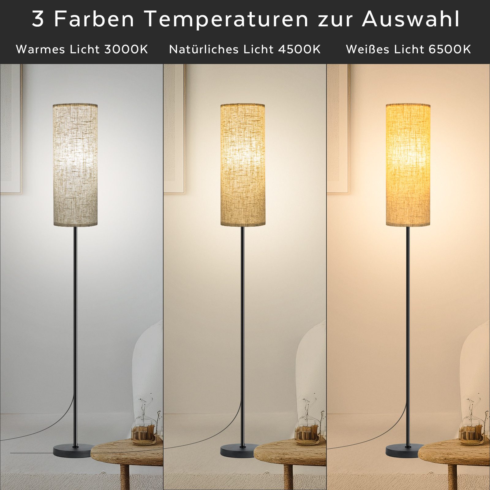 Lujasi LED Stehlampe Stehleuchte mit Beige Lampenschirm für Wohnzimmer, Sch günstig online kaufen