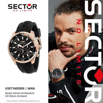 Sector Chronograph Sector Herren Armbanduhr Chrono, Herren Armbanduhr rund, klein (ca. 30mm), Silikonarmband schwarz, Eleg