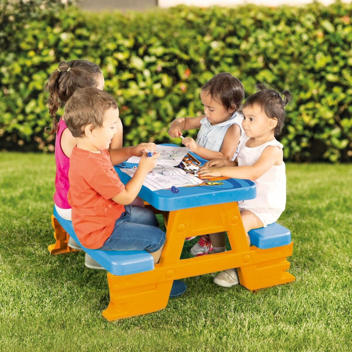 Hot Wheels children's seating set, children's table, garden table, seating group, picnic table, Hot Wheels blue