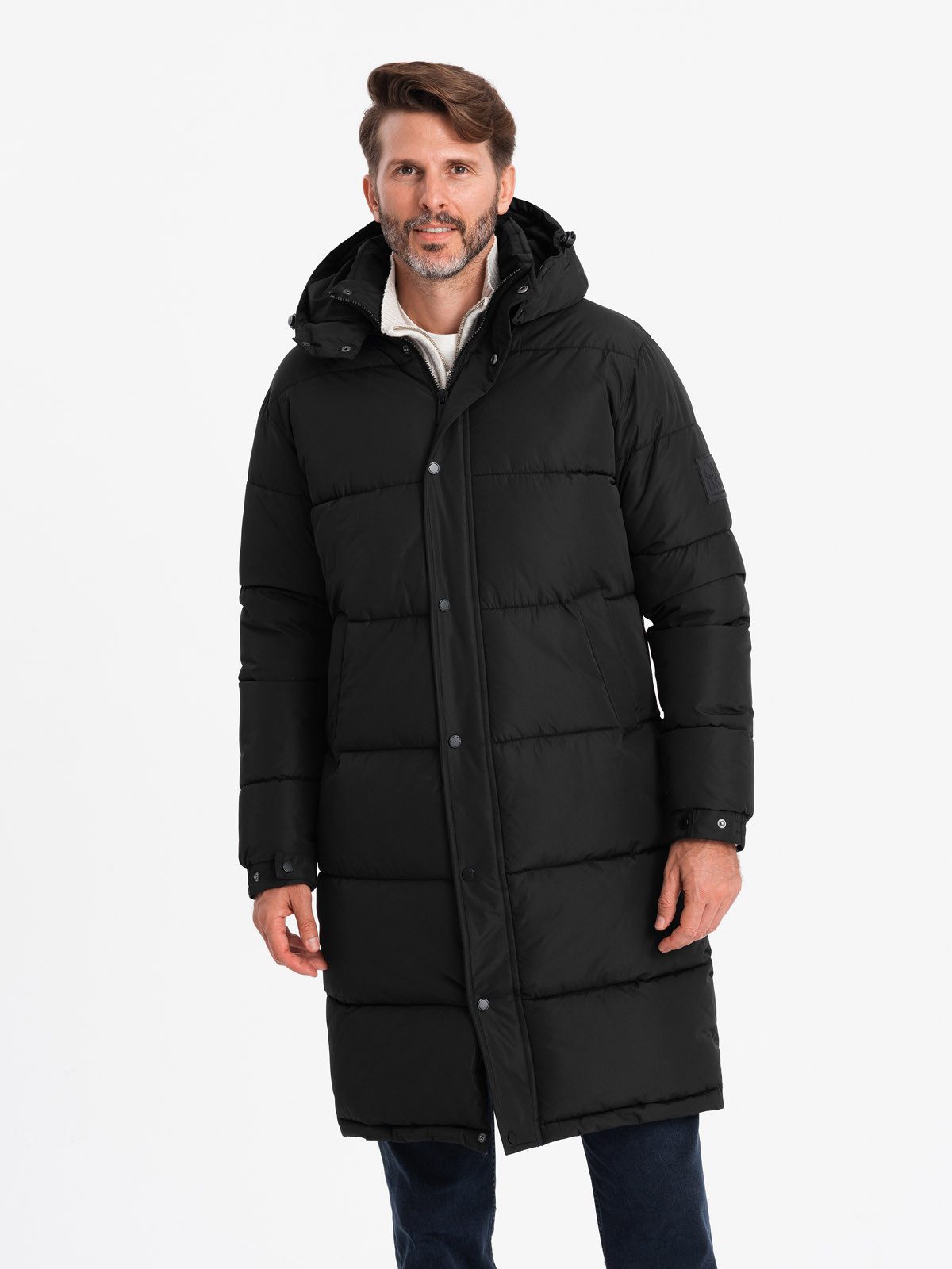Wintermantel Lange Herren-Steppjacke mit abnehmbarer Kapuze