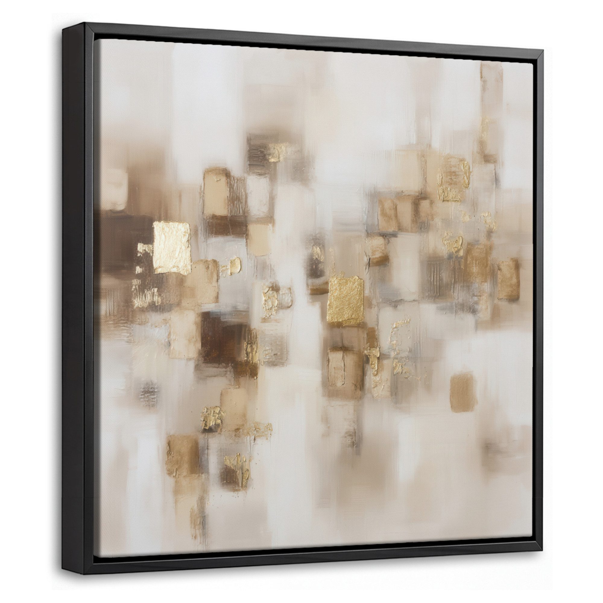 OneMillionCanvasses® Leinwandbild mit Rahmen - Abstrakte Quadrate - Erdtöne - Neblig, Fotodruck (1 St), Leinwand Bilder Klein, Wand Dekoration Aesthetic 20x20cm