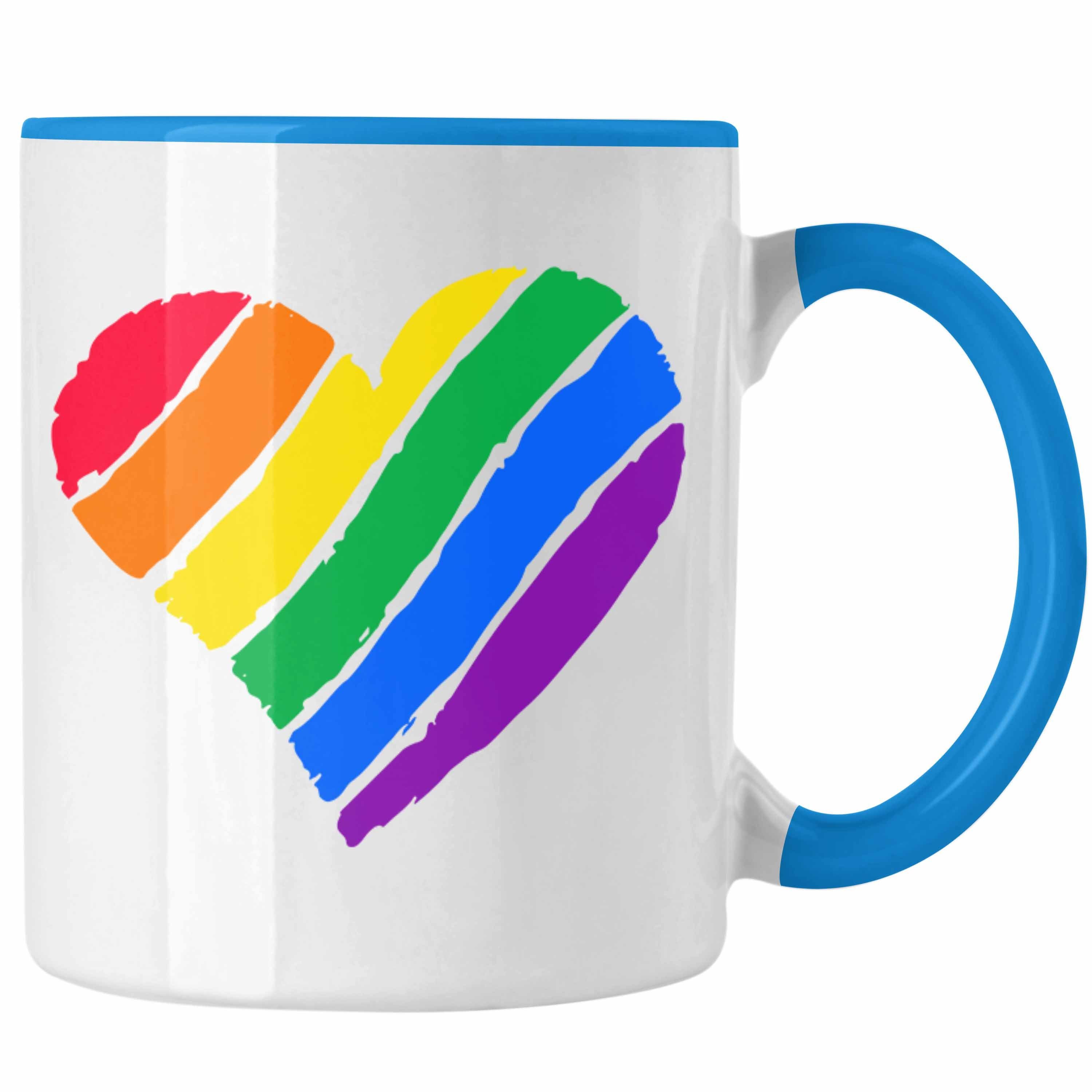 Beliebte Marken Trendation Tasse Herz Lesben Grafik Tasse Transgender Trendation - Pride Regenbogen LGBT Geschenk Blau Schwule