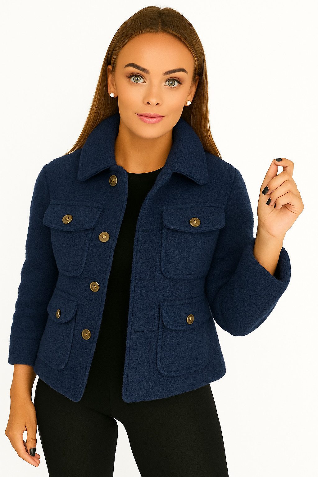 Worldclassca Fellimitatjacke Worldclassca Hemdjacke Knopf Trench Teddy Jacke Übergangsjacke Blouson Neue Kollektion - Stilvolle und gemütliche Mode für Damen