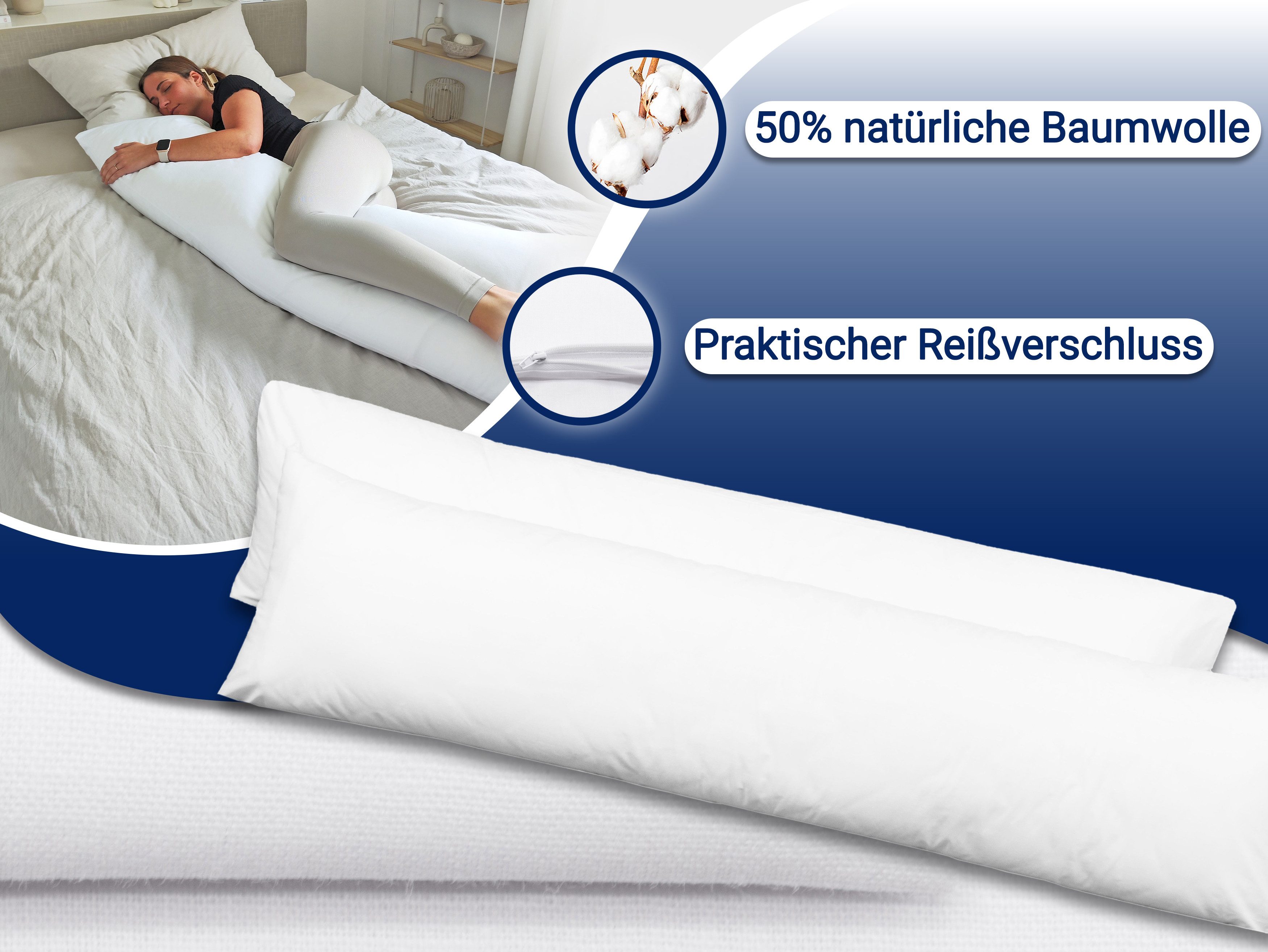 ZOLLNER Seitenschläferkissenbezug, (2 Stück), 40 x 145 cm, 50% Polyester, 5 günstig online kaufen