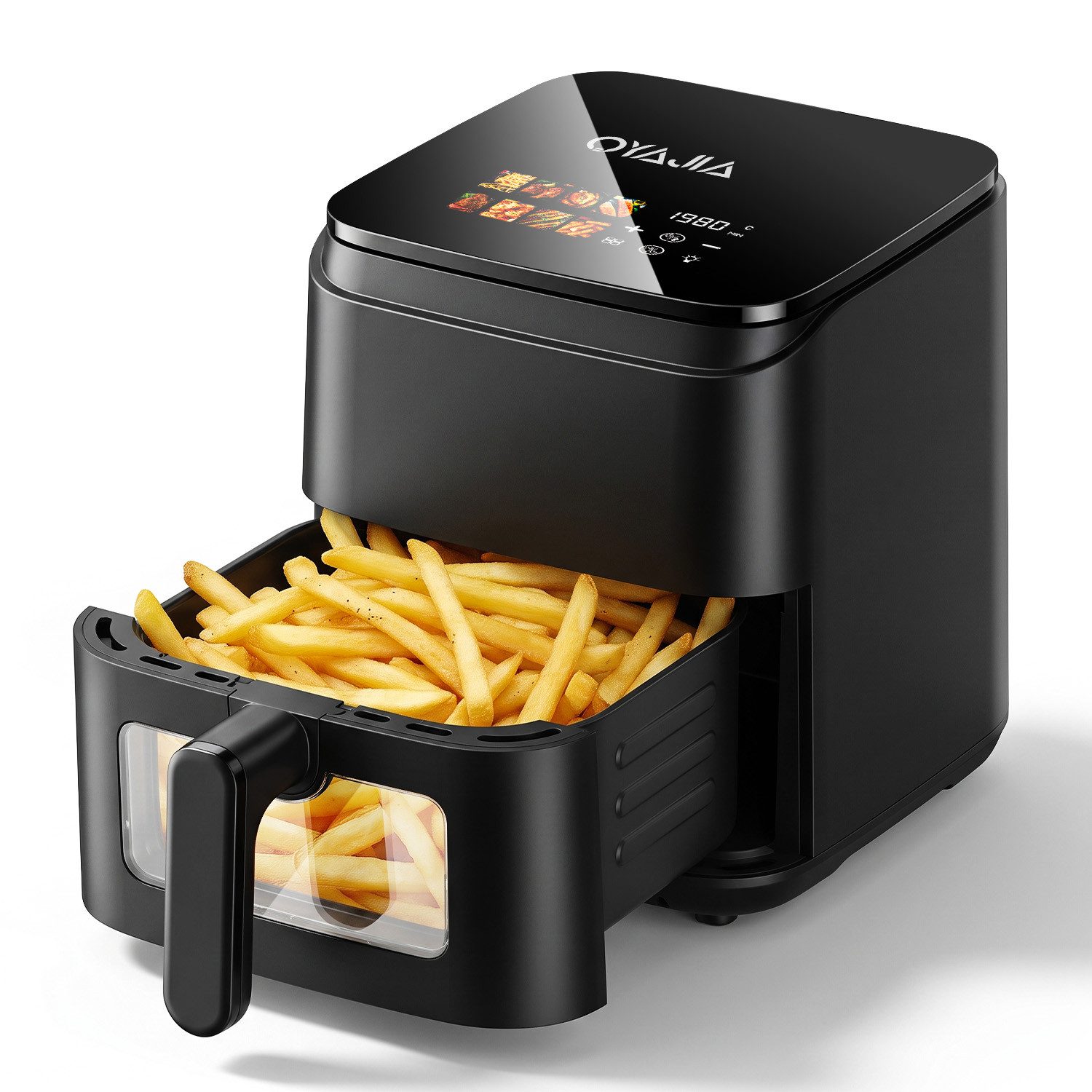 oyajia Heißluftfritteuse Air Fryer 4L XXL Heissluftfritteuse mit Sichtfenster, LED-Display, 8 vorprogrammierten Modi, 1400,00 W, einstellbare Temperatur, 60-Minuten-Timer, Gesunde Friteuse ohne Öl